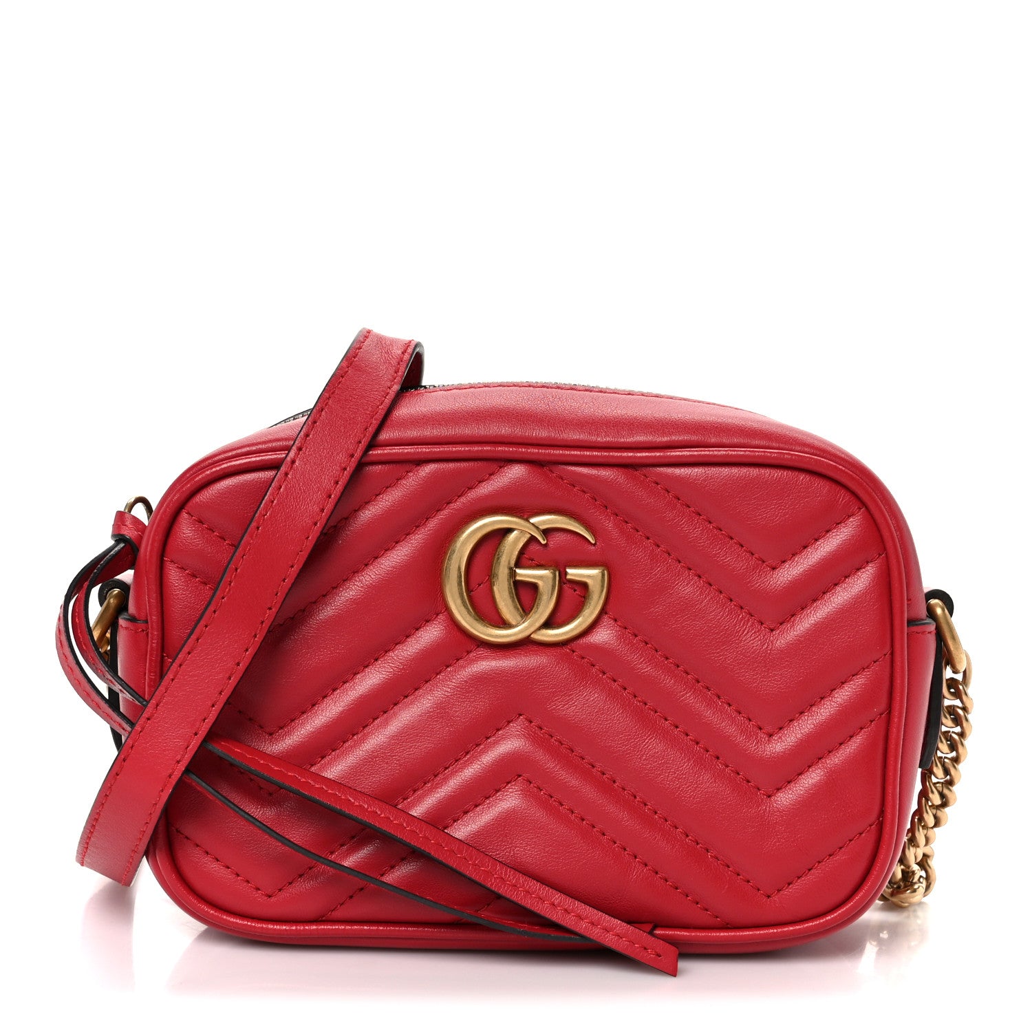 Gucci Calfskin Matelasse Mini GG Marmont Chain Shoulder Bag Hibiscus Red 1 of 11