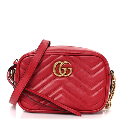 Gucci Calfskin Matelasse Mini GG Marmont Chain Shoulder Bag Hibiscus Red 1 of 11