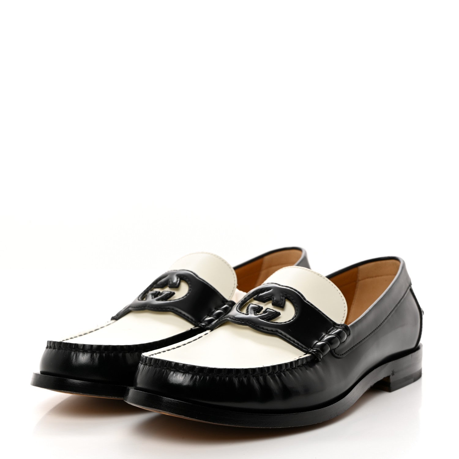 Gucci Calfskin Mens Interlocking G Millennial Ribot Loafers 11 Black Off White 3 of 10