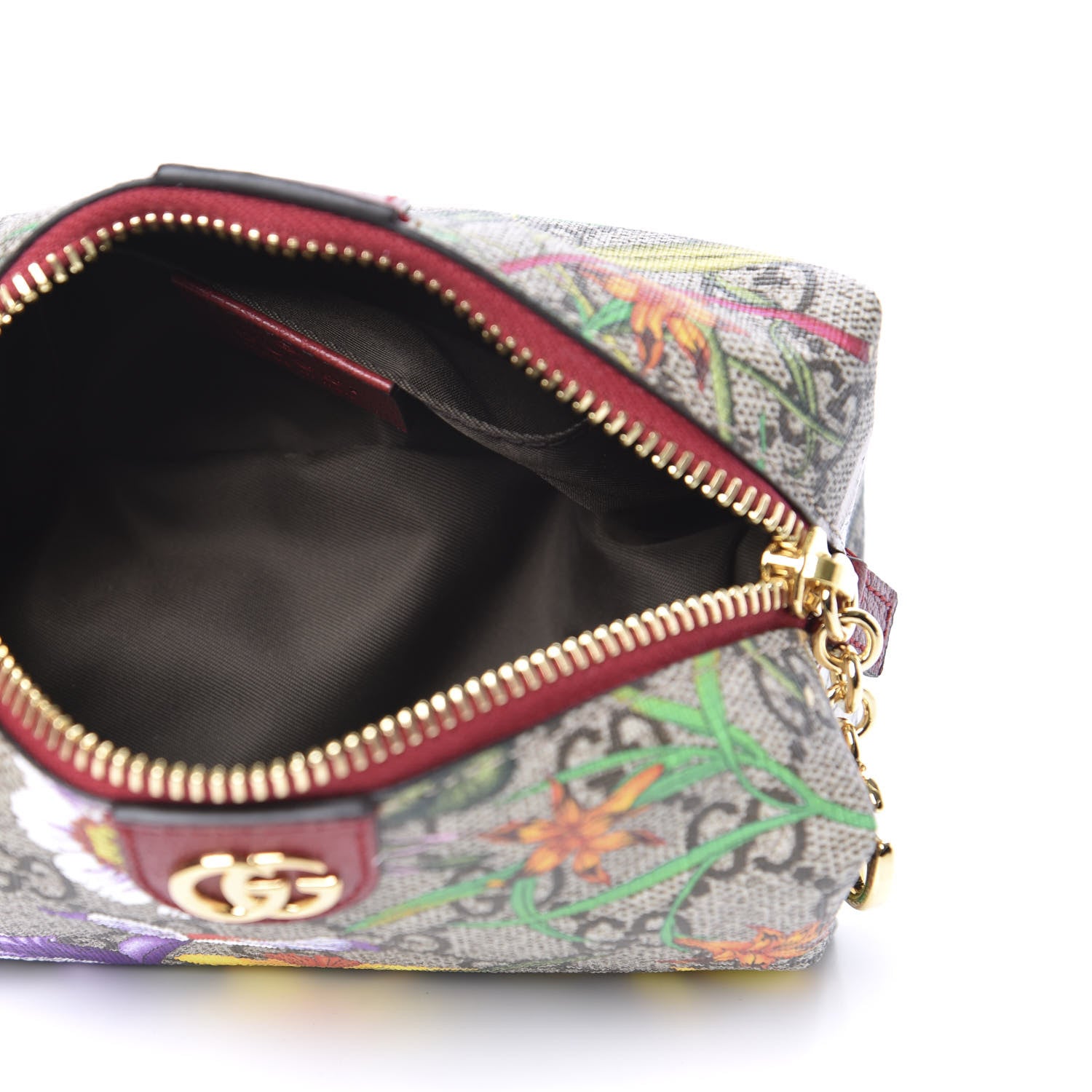 Gucci Soft GG Supreme Monogram Flora Calfskin Small Ophidia Cosmetic Case Beige Ebony Multicolor Rosso 5 of 9