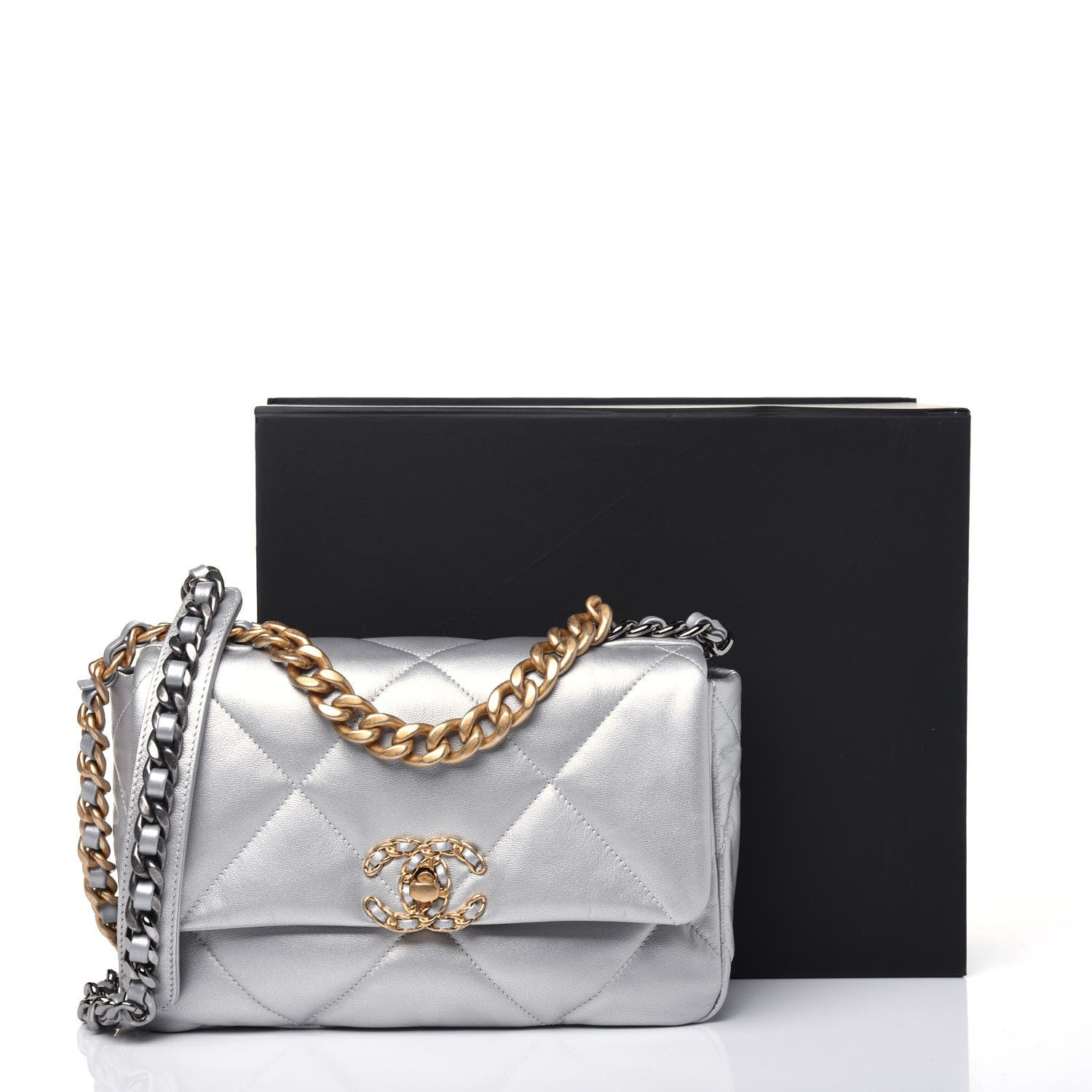 Chanel Metallic Goatskin Quilted Medium Chanel 19 Flap Silver 18 of 18