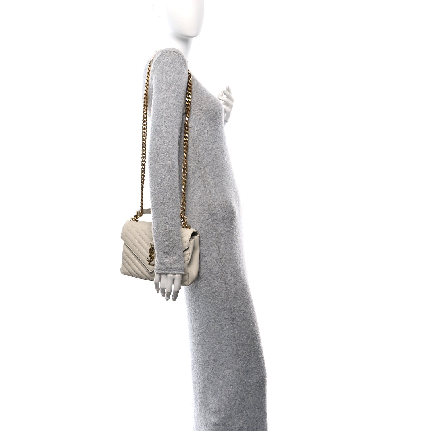 Saint Laurent Sheepskin Matelasse Chevron Monogram Medium College Bag Crema Soft 2 of 10