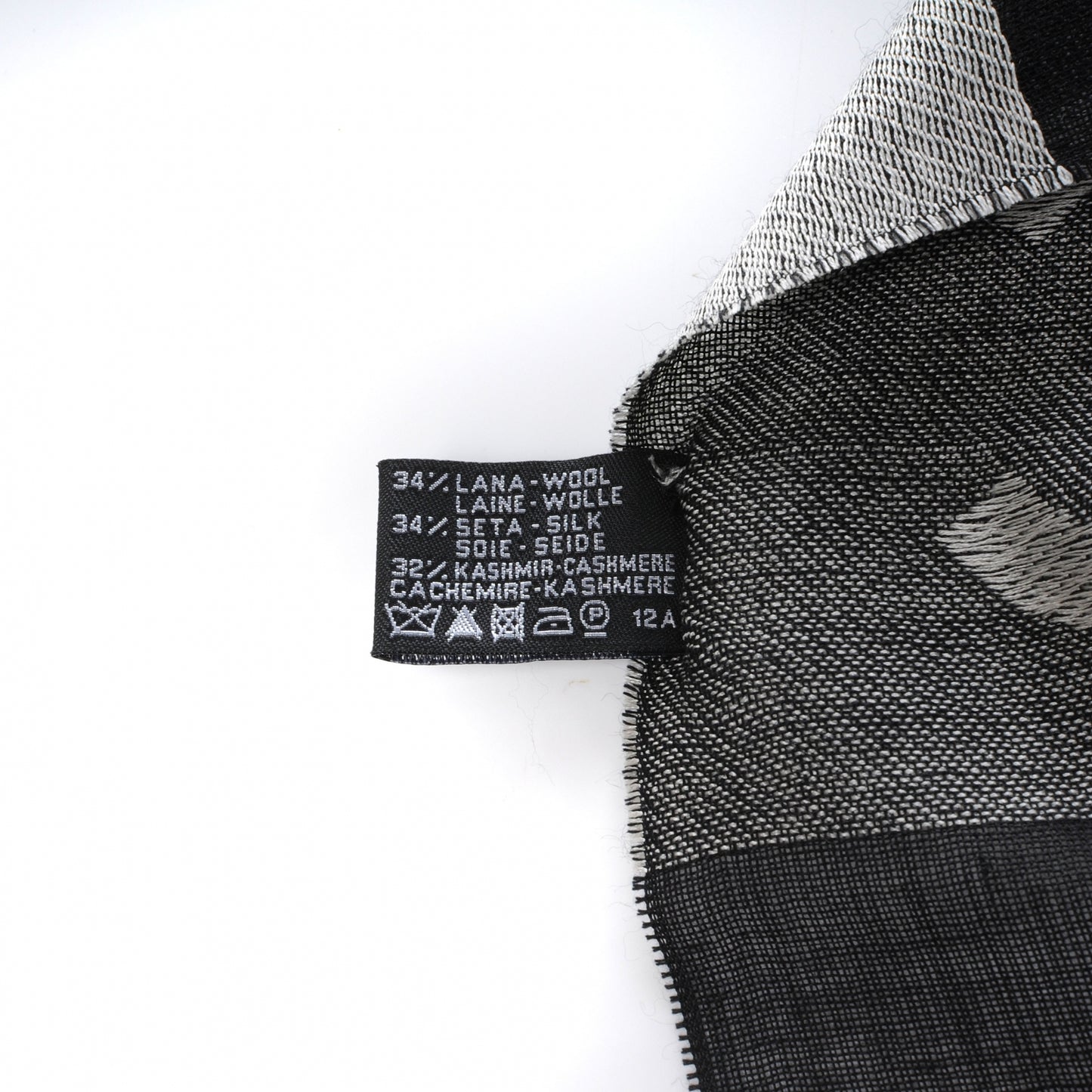 Wool Cashmere Silk CC Scarf Shawl Black White