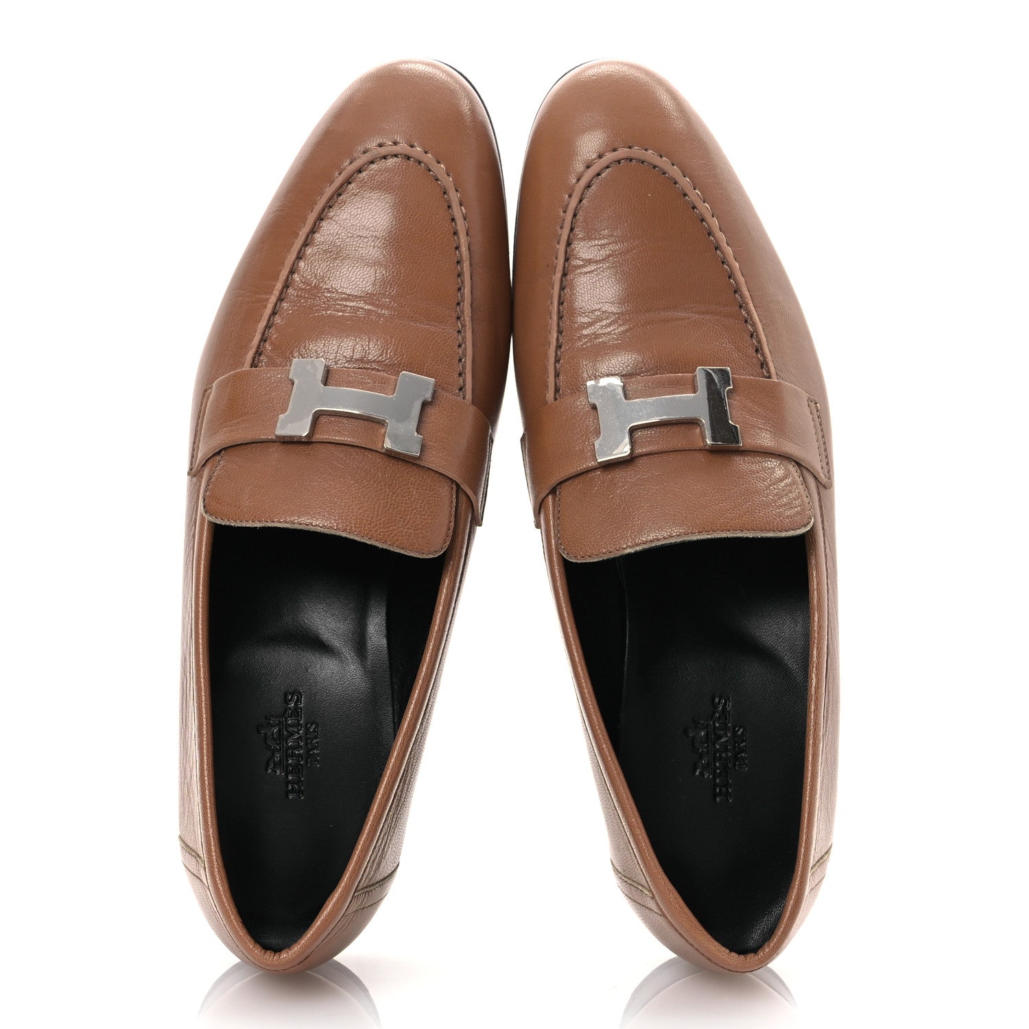 Hermes Goatskin Womens Paris Loafers  37.5 Gold 2 of 14