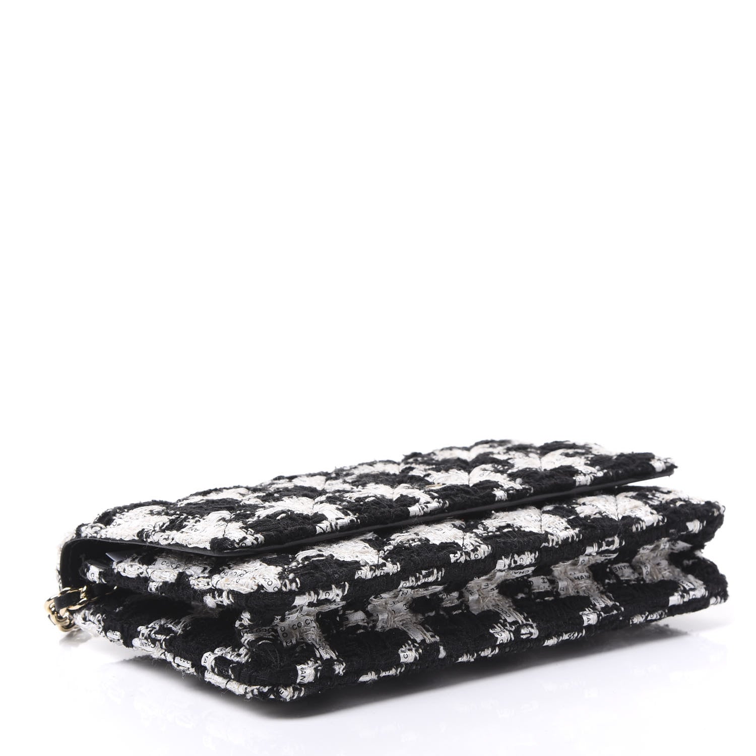 Chanel Tweed Quilted Wallet On Chain WOC Black Ecru White 3 of 11