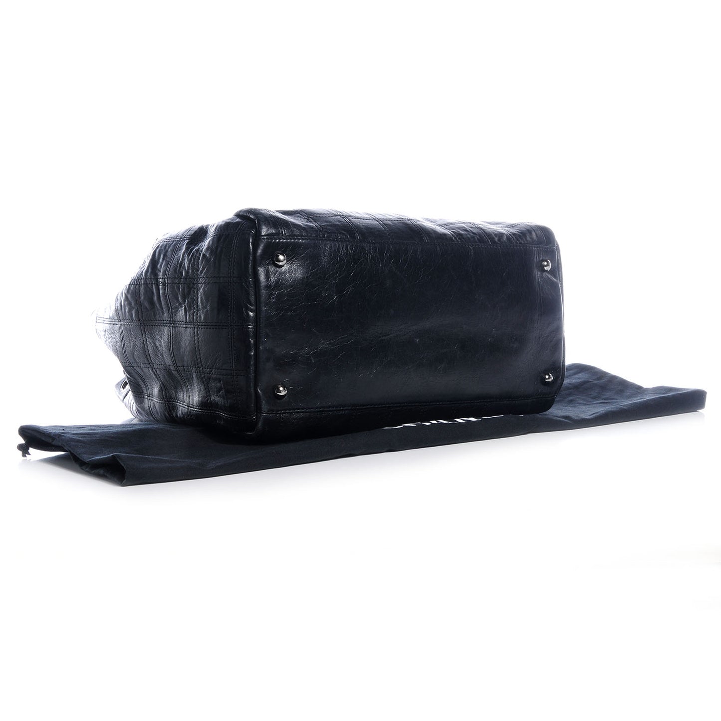 Lambskin Square Stitched LAX Accordian Hobo Large Black