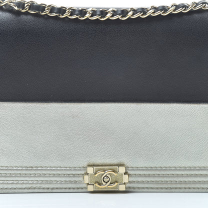 Chanel Metallic Goatskin Lambskin Boy Wallet on Chain WOC Black Gold 9 of 14