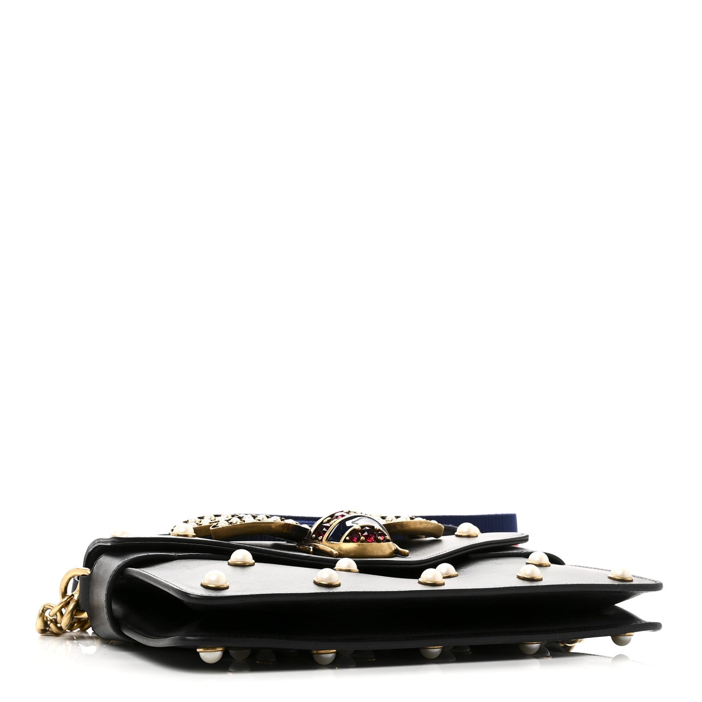 Nappa Pearl Studded Mini Queen Margaret Broadway Shoulder Bag Black