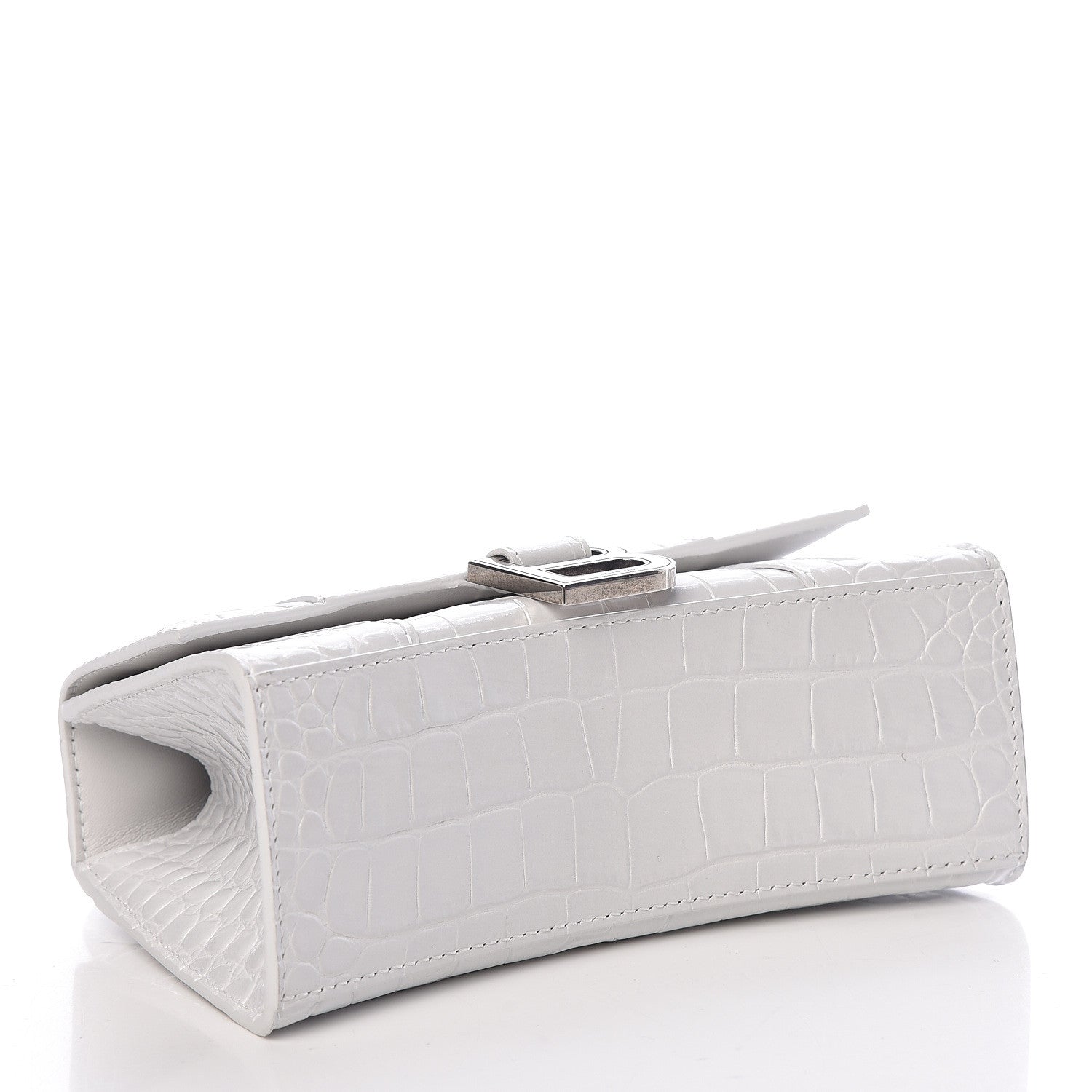 Balenciaga Shiny Calfskin Crocodile Embossed Hourglass Top Handle Bag XS White 4 of 10