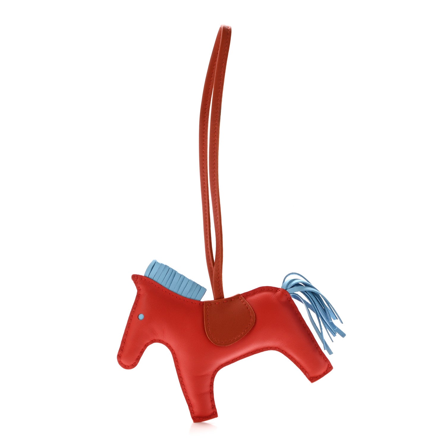Hermes Milo Lambskin Grigri Rodeo Horse Bag Charm MM Capucine Celeste Cornaline 1 of 4