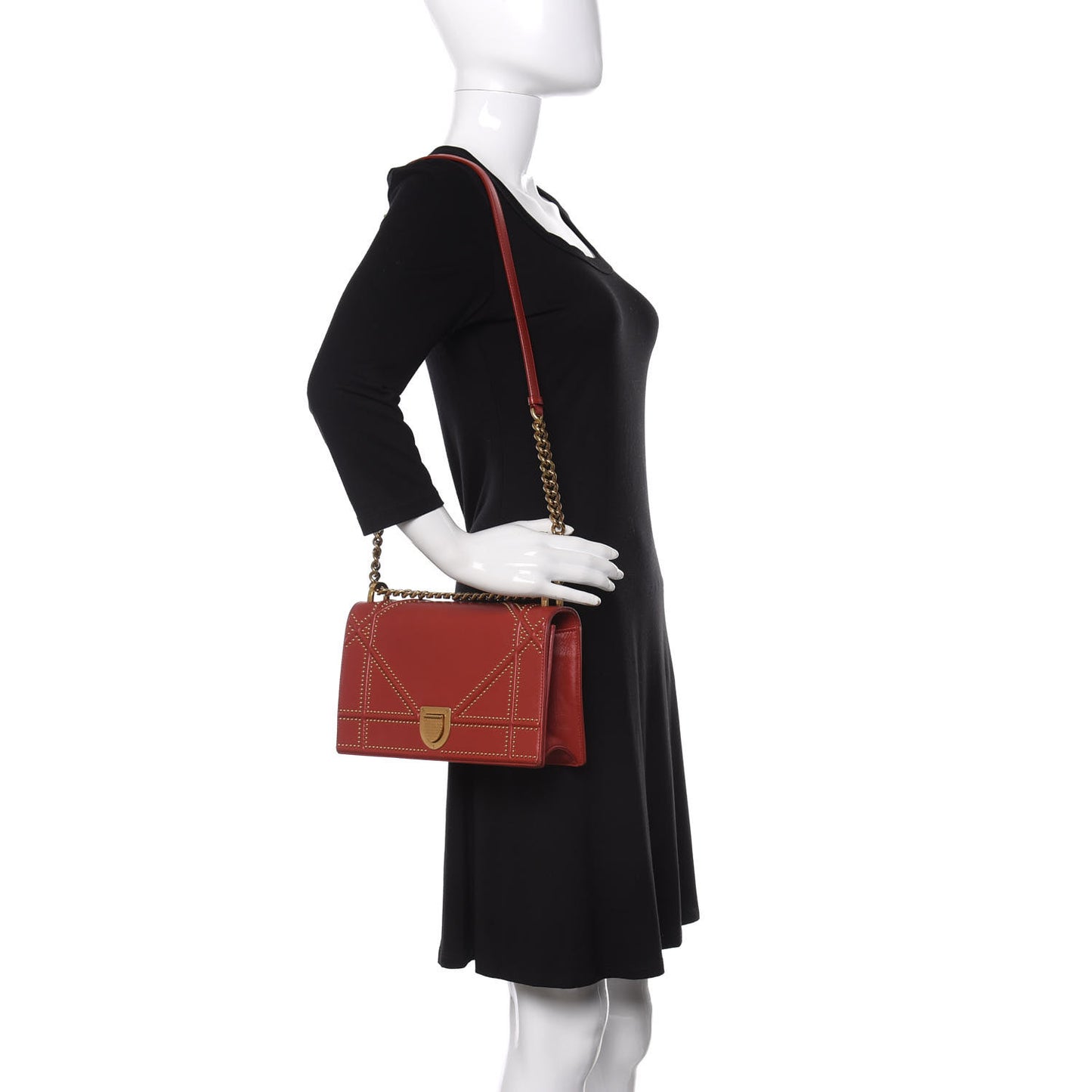 Calfskin Studded Medium Diorama Flap Bag Red