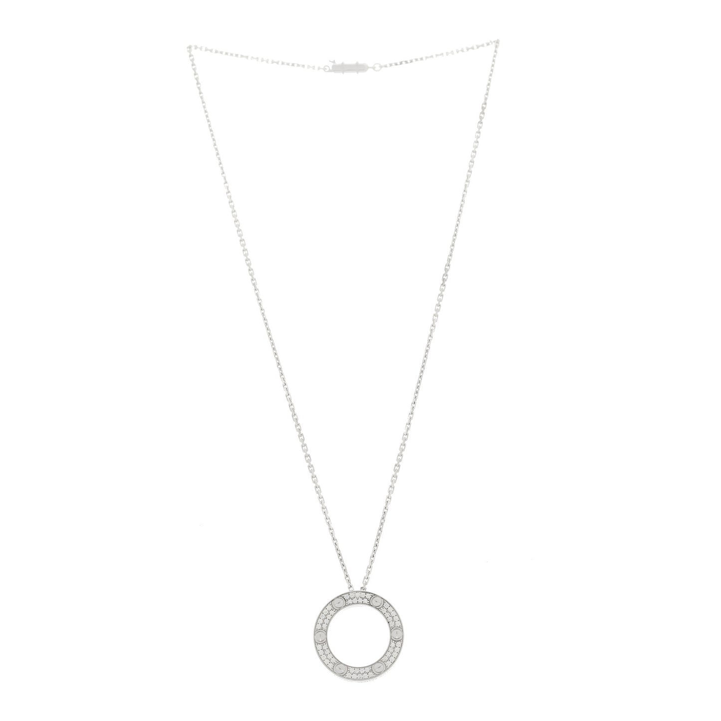 18K White Gold Diamond LOVE Paved Necklace