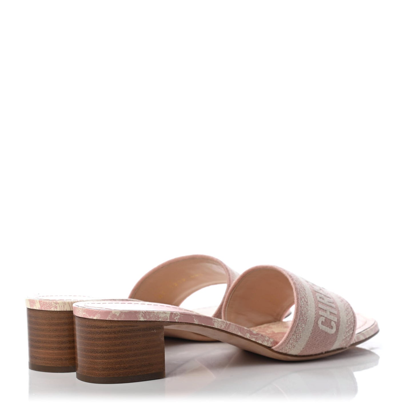 Cotton Toile De Jouy Embroidered Dway 50mm Slide Sandals 40.5 Light Pink