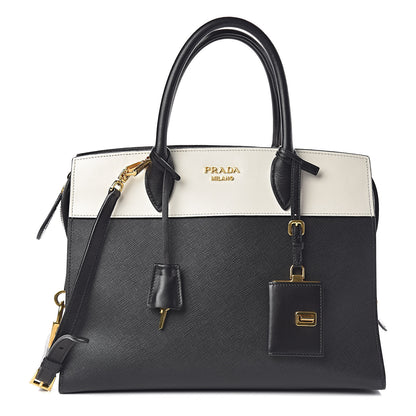 Prada Saffiano City Calf Medium Esplanade Tote Black White 1 of 9