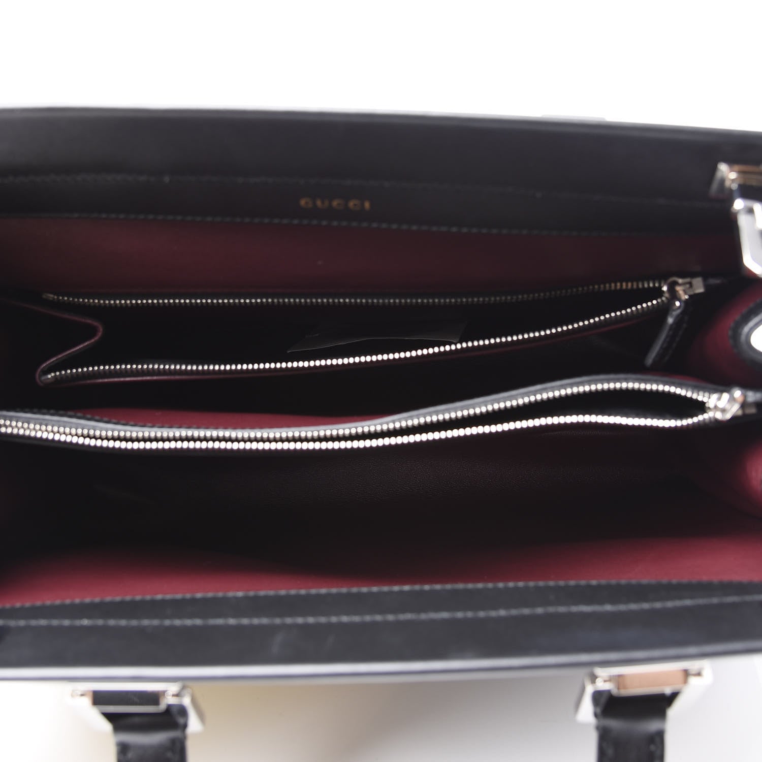 Gucci Smooth Calfskin Diagonal Striped Medium Zumi Top Handle Bag Black Beige 4 of 12