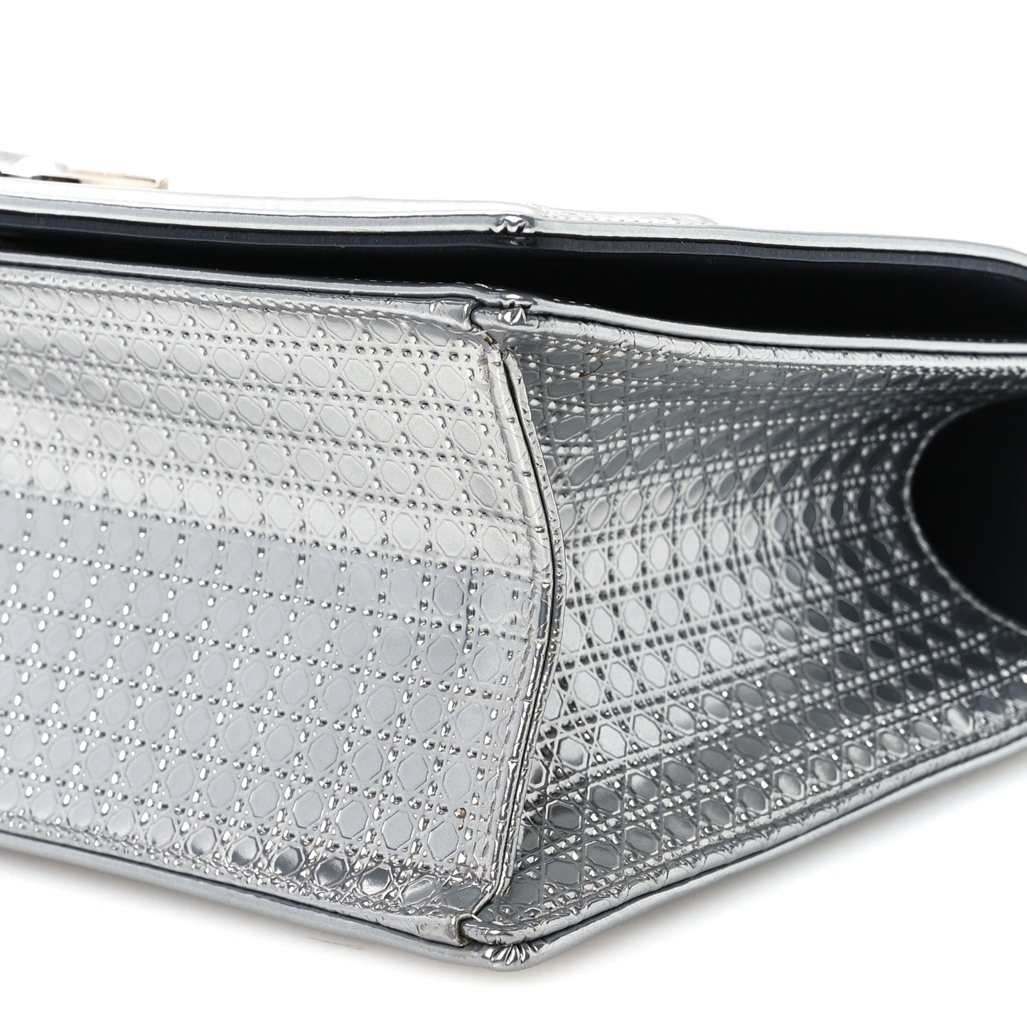 Metallic Patent Micro-Cannage Medium Diorama Flap Bag Silver