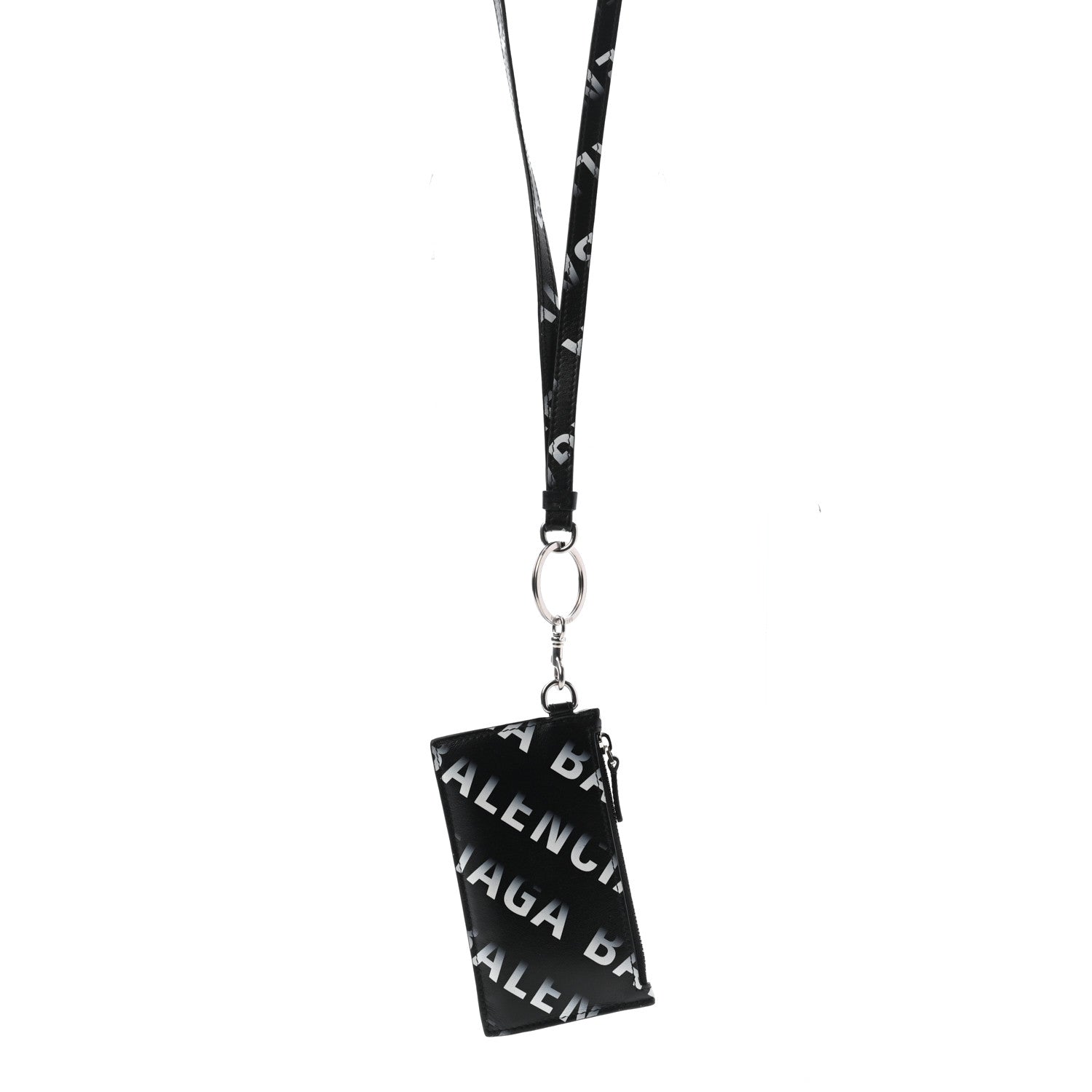 Balenciaga Smooth Calfskin Gradient Logo Cash Coin Card Holder On Keychain Black Grey 1 of 5