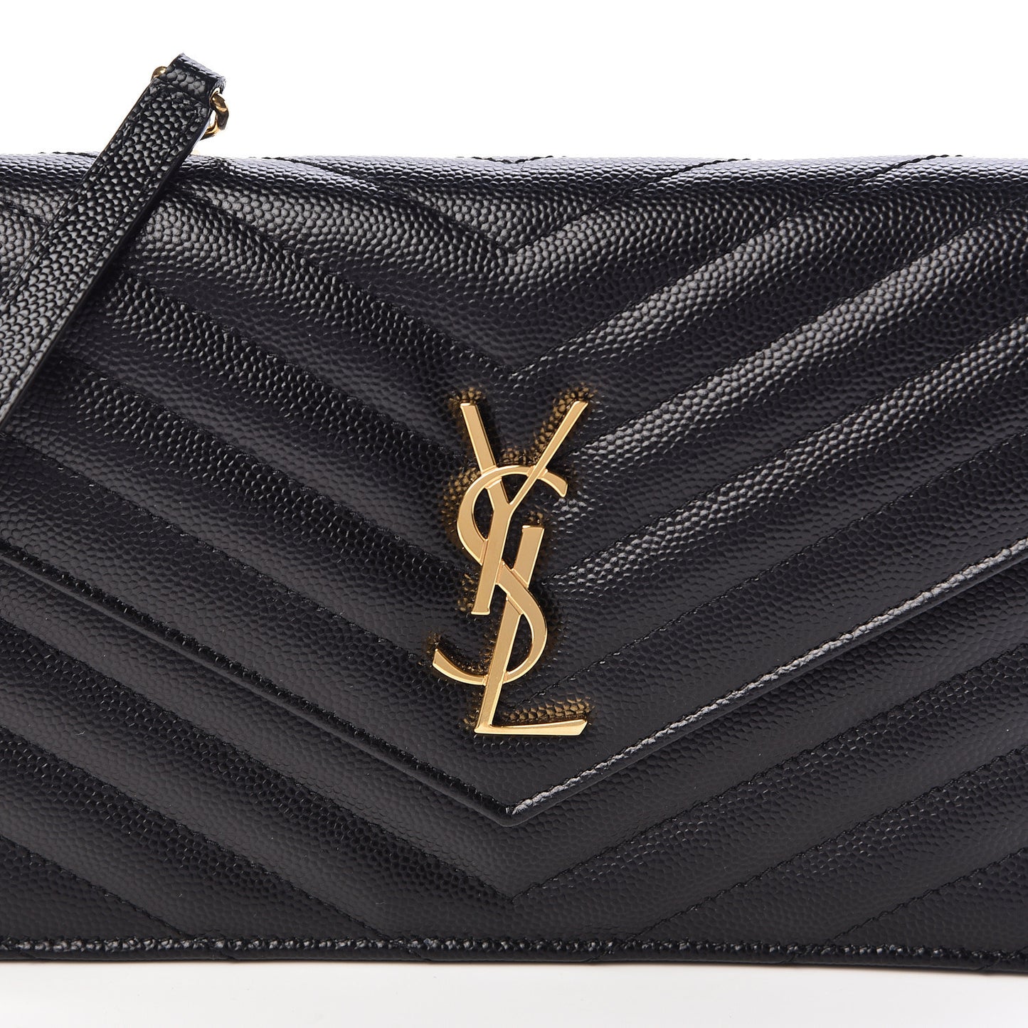 Grain De Poudre Matelasse Chevron Monogram Envelope Chain Wallet Black