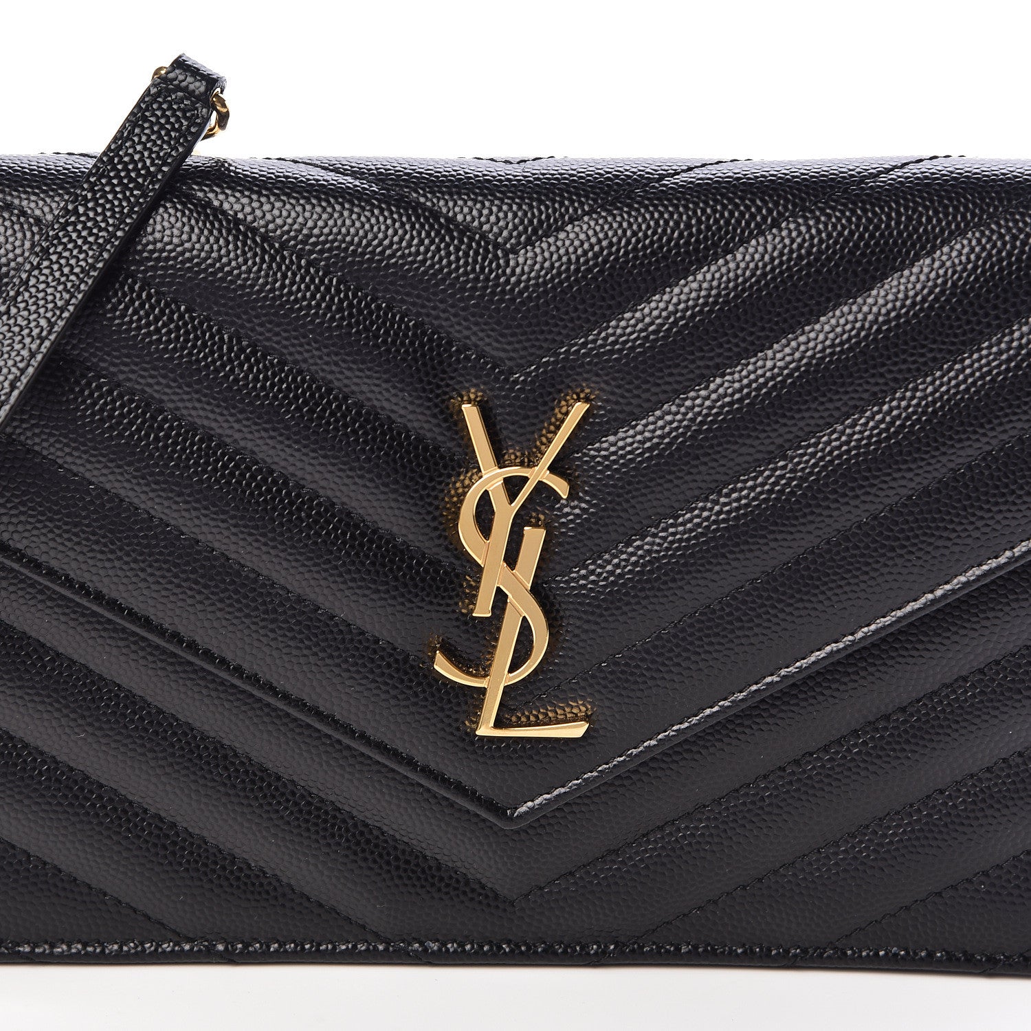 Saint Laurent Grain De Poudre Matelasse Chevron Monogram Envelope Chain Wallet Black 9 of 10