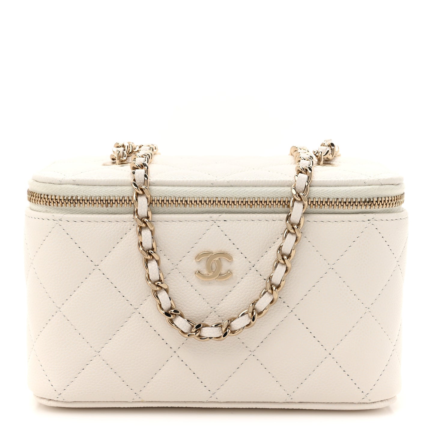 Caviar Quilted Small Vanity Case With Chain White