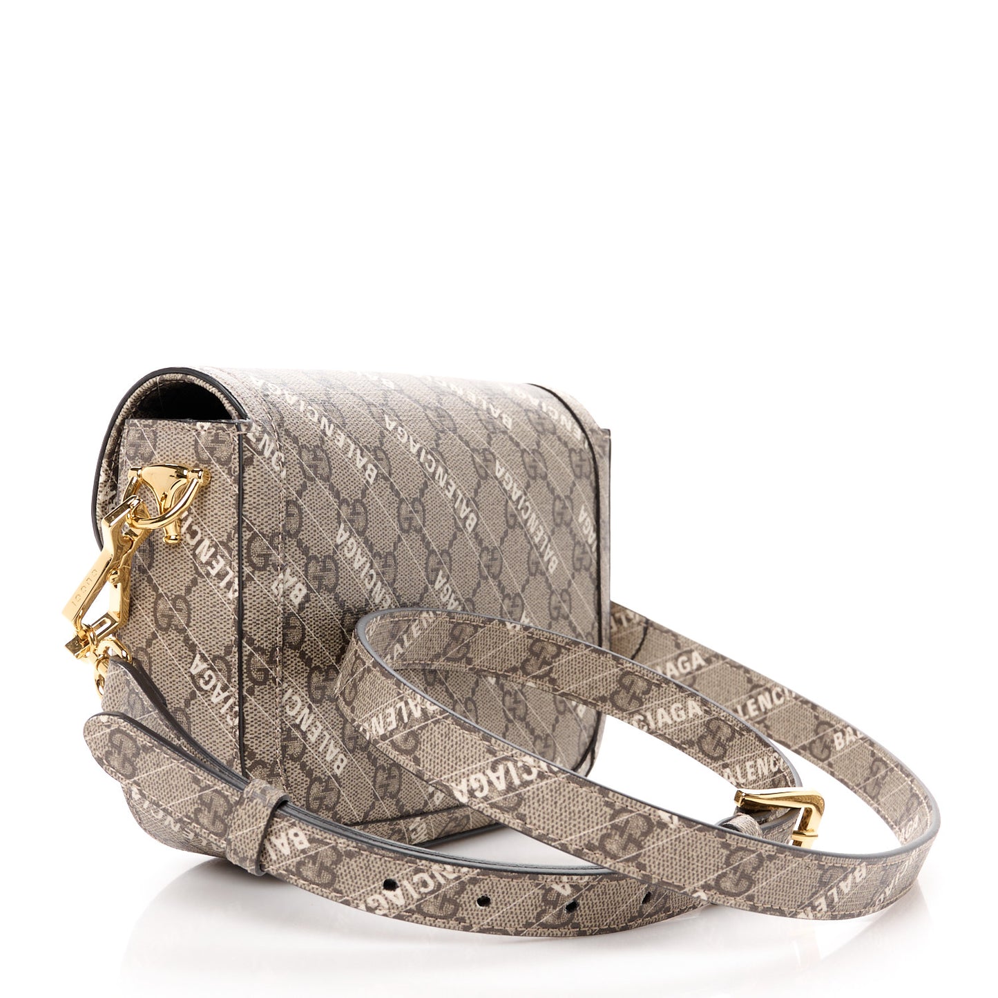 X BALENCIAGA GG Supreme Monogram Logo Print Horsebit 1955 Shoulder Bag Beige Ebony