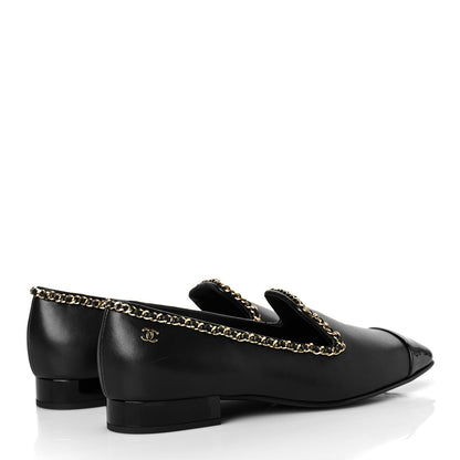 Chanel Lambskin Patent Calfskin Chain Cap Toe Loafer 36.5 Black 4 of 9