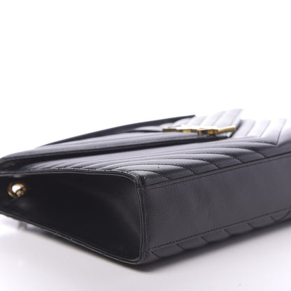 Saint Laurent Grain De Poudre Matelasse Chevron Large Monogram Satchel Black 7 of 9
