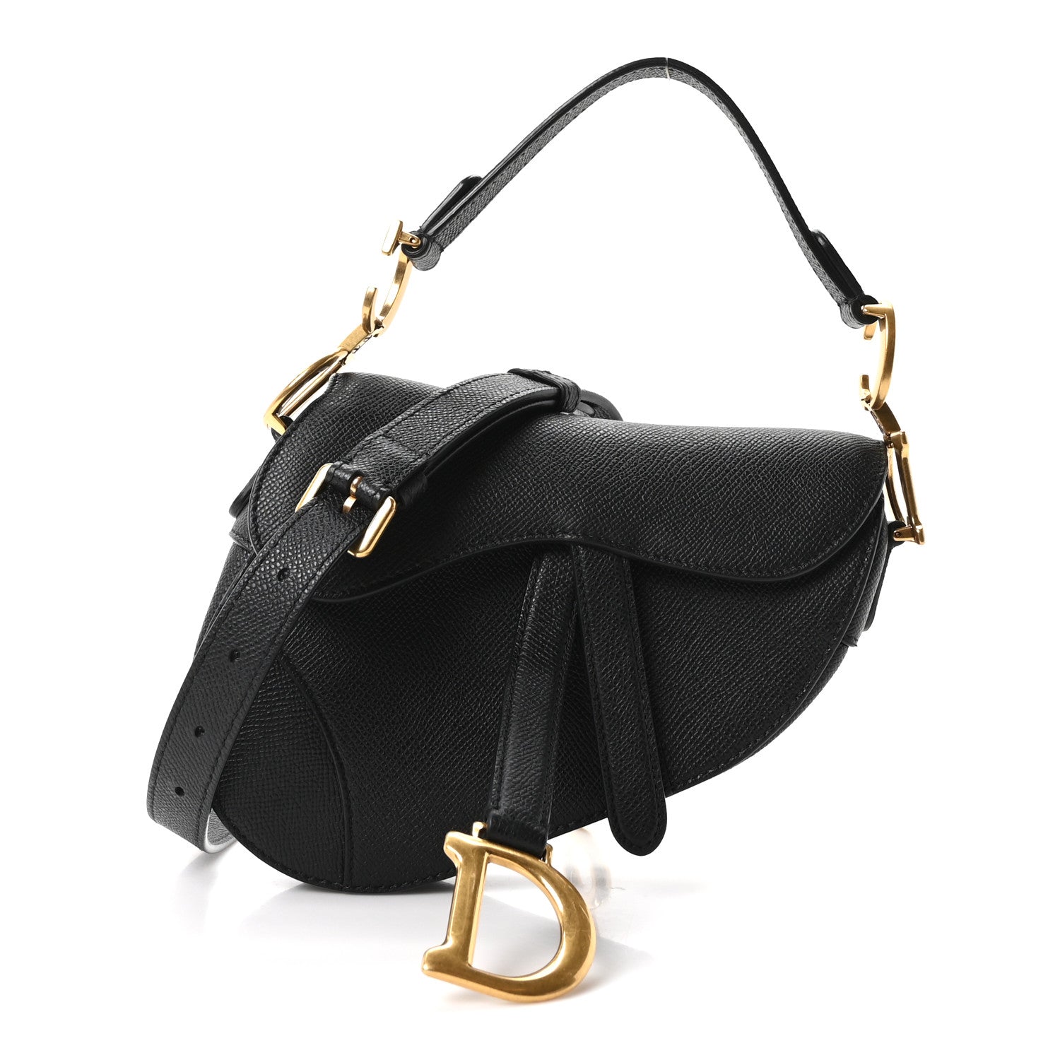 Christian Dior Grained Calfskin Mini Saddle Bag With Strap Black 1 of 10