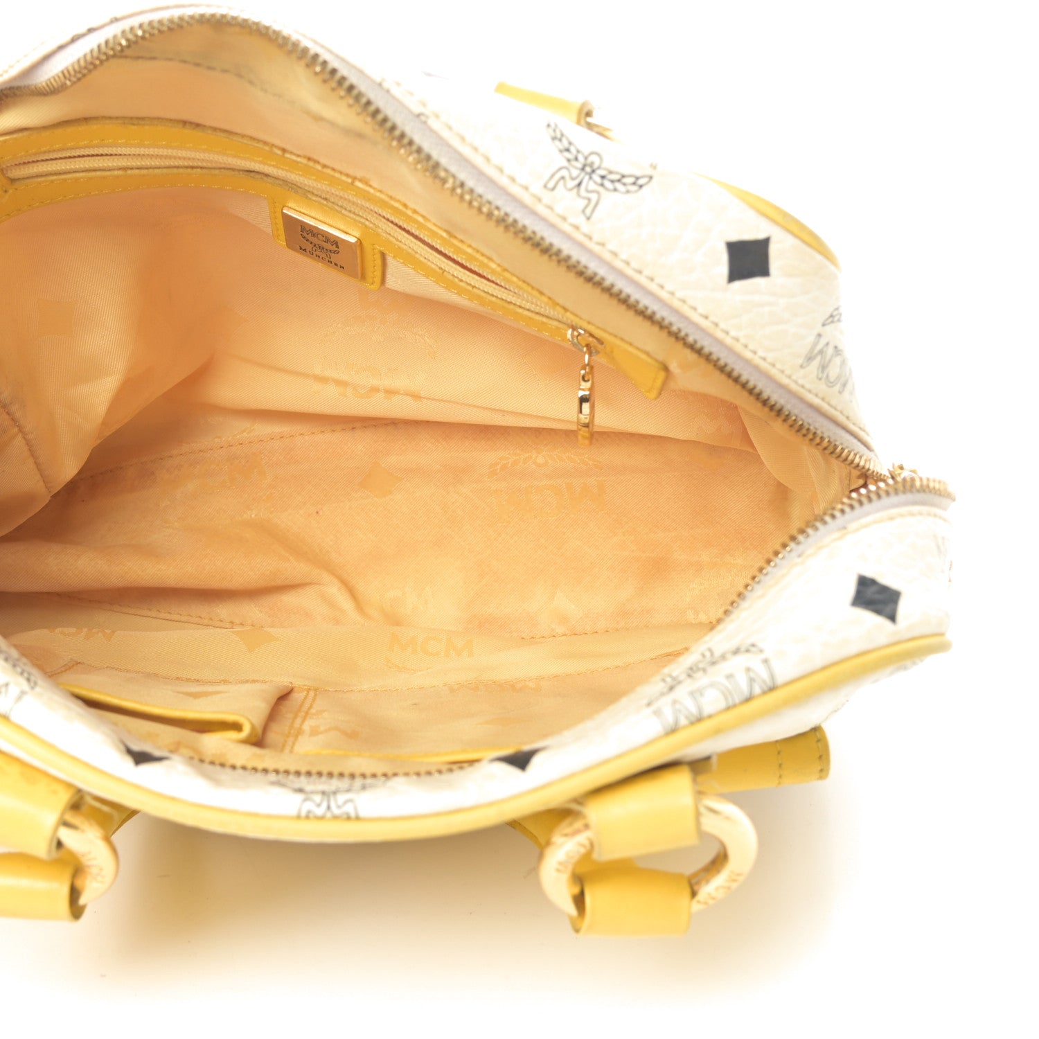 MCM Visetos Satchel White Yellow 5 of 20