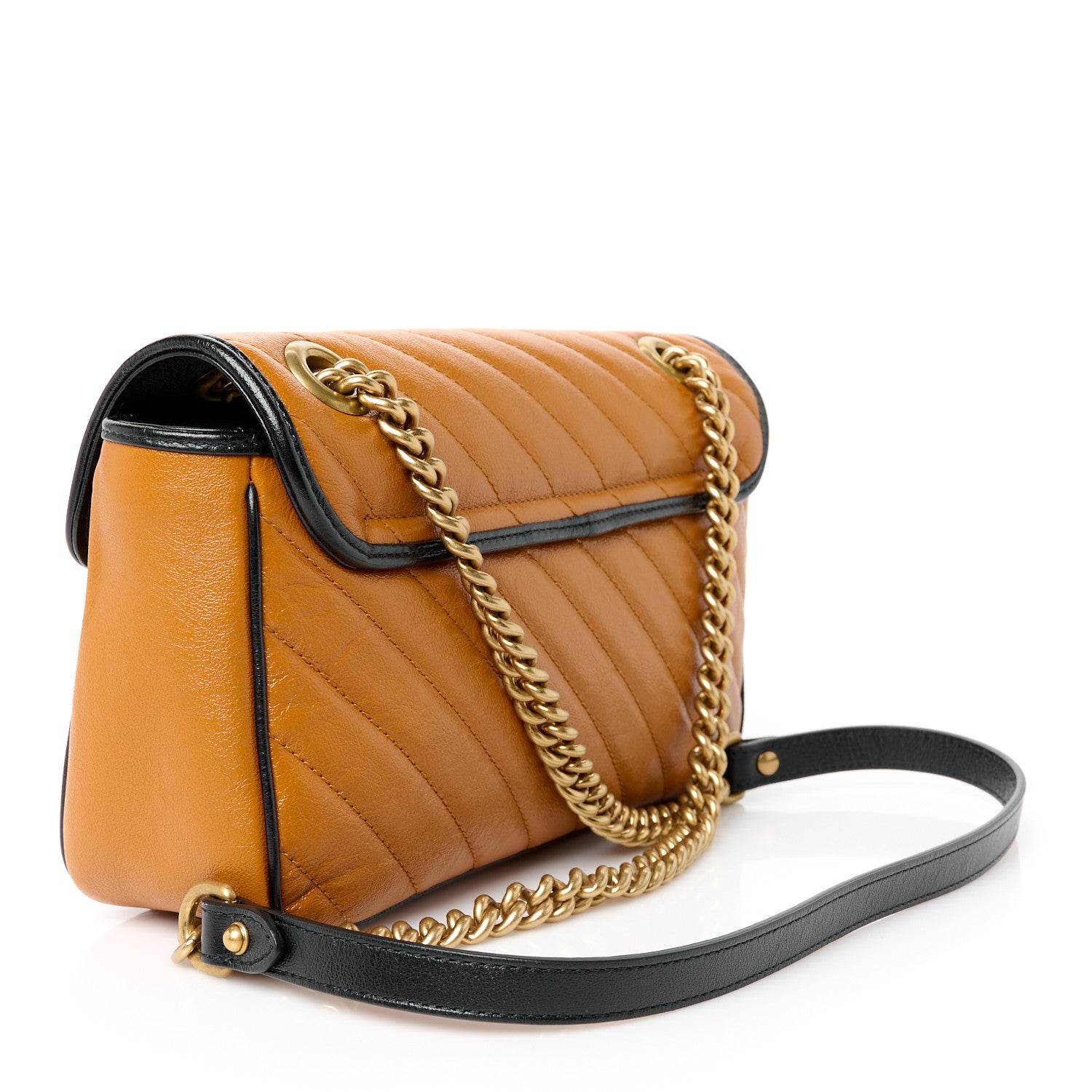 Gucci Vintage Effect Calfskin Matelasse Diagonal Small Torchon GG Marmont Shoulder Bag Cognac Black 3 of 11