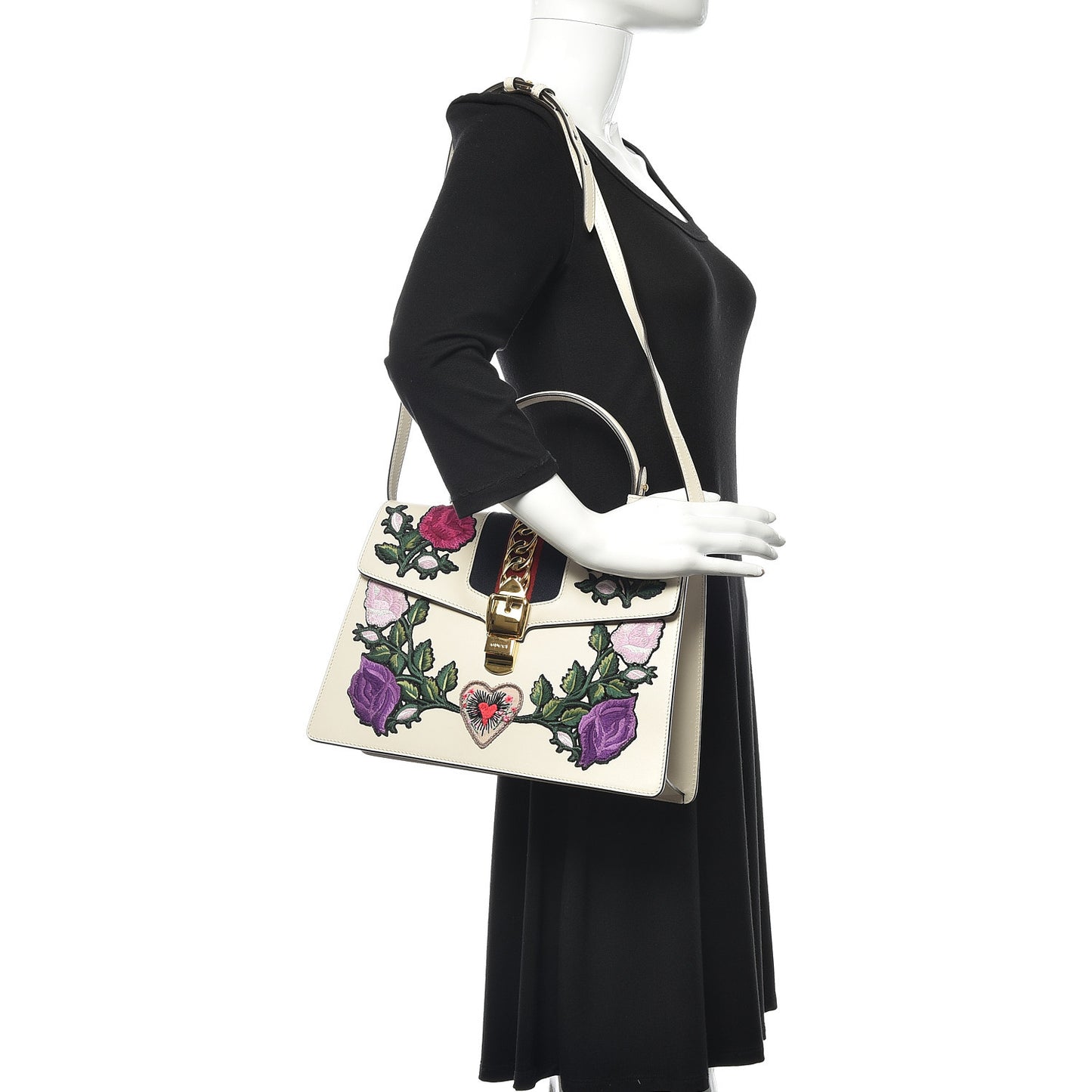 Calfskin Embroidered Medium Sylvie Top Handle Bag White