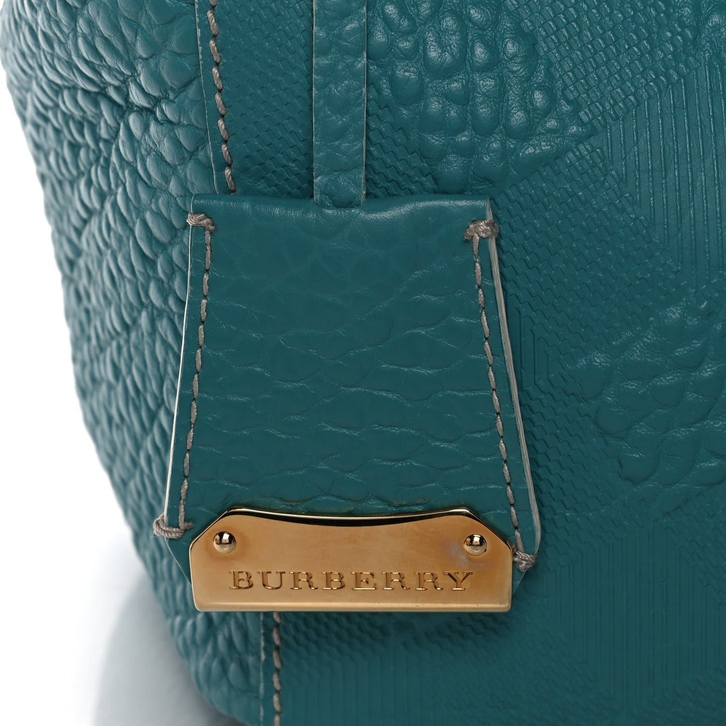 Signature Grain Calfskin Check Embossed Small Canterbury Tote Aqua Green