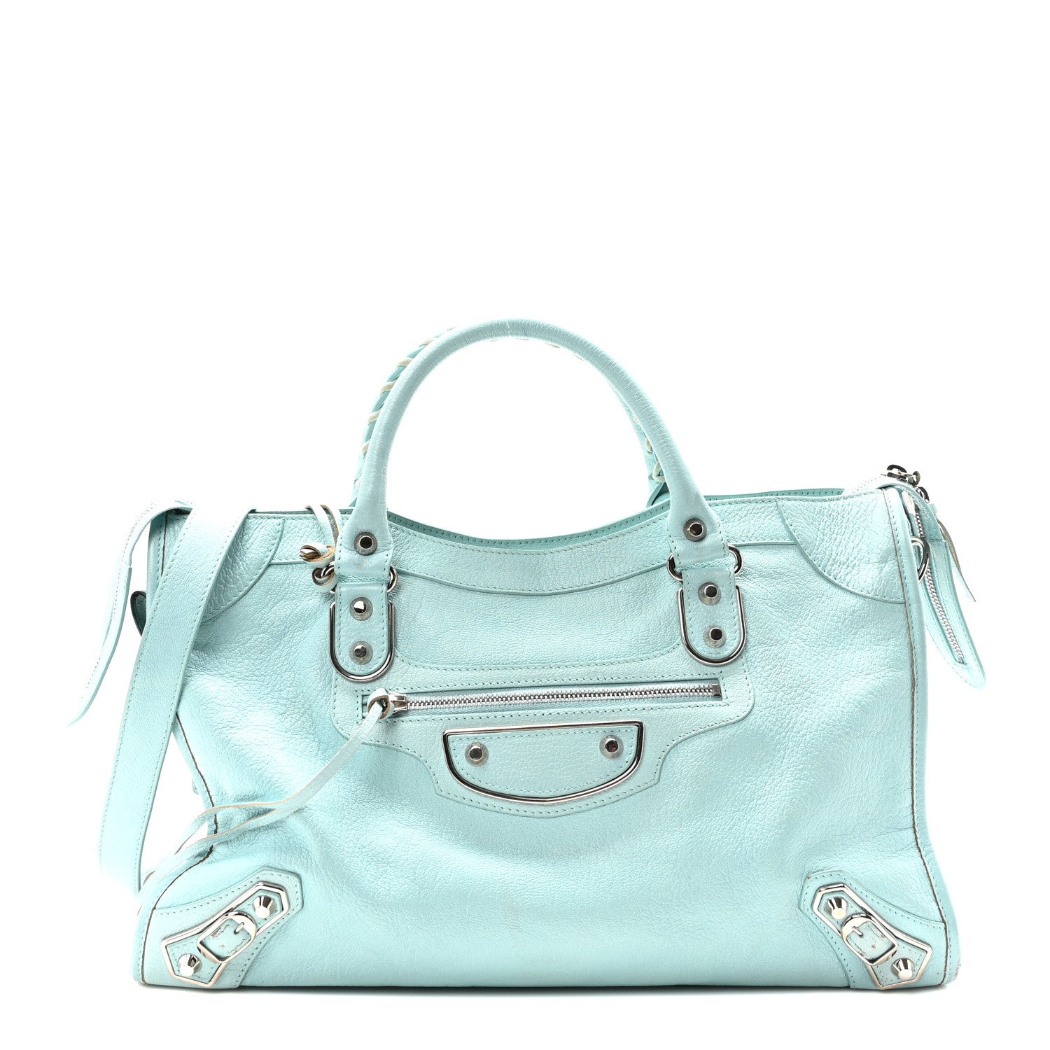 Balenciaga Chevre Silver Metallic Edge Hardware City Bleu Maldives 1 of 10