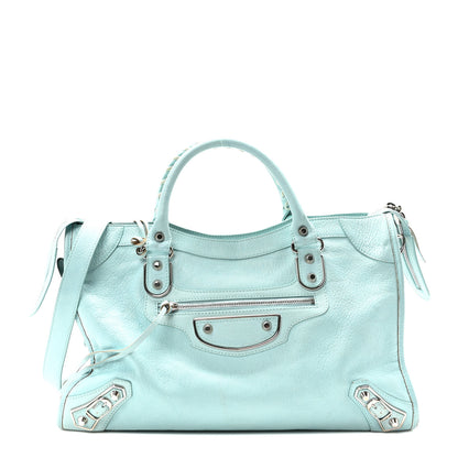 Balenciaga Chevre Silver Metallic Edge Hardware City Bleu Maldives 1 of 10