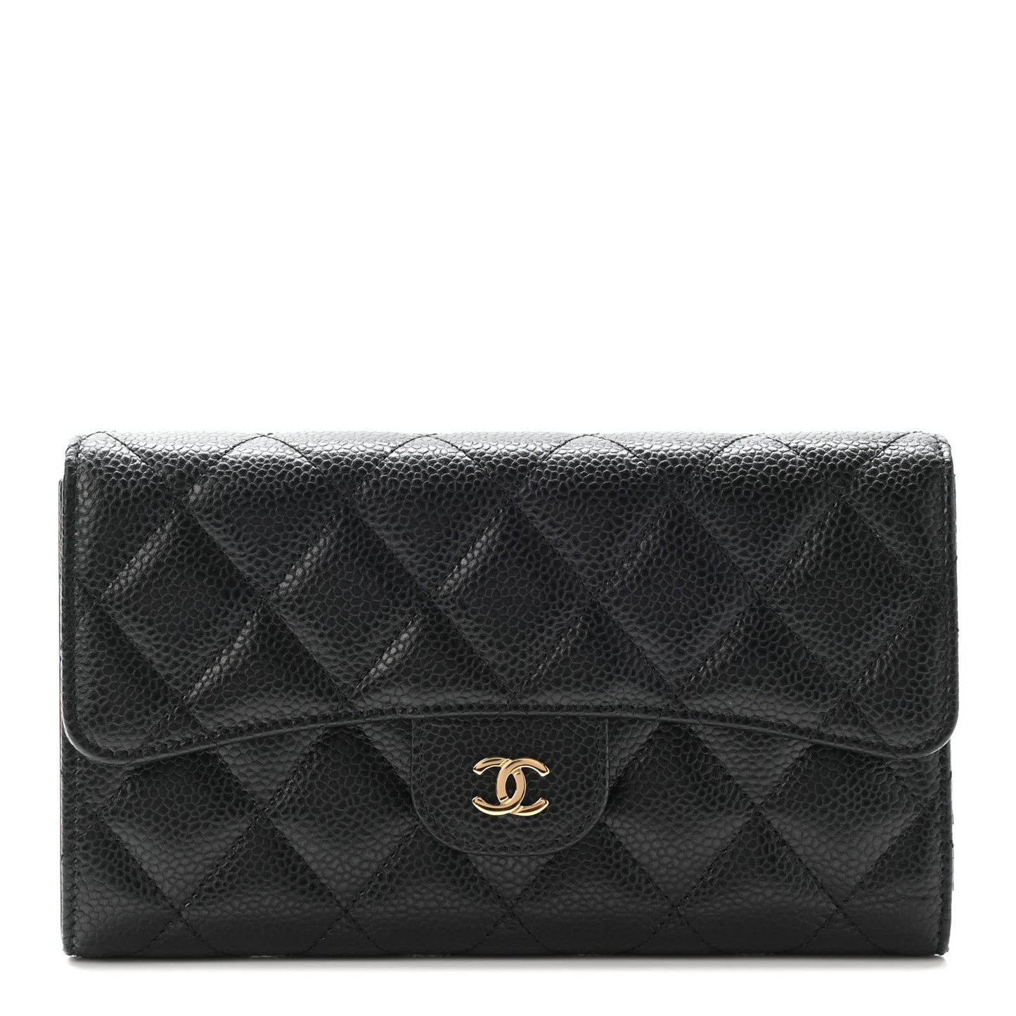 Caviar Quilted Large Flap Wallet Black