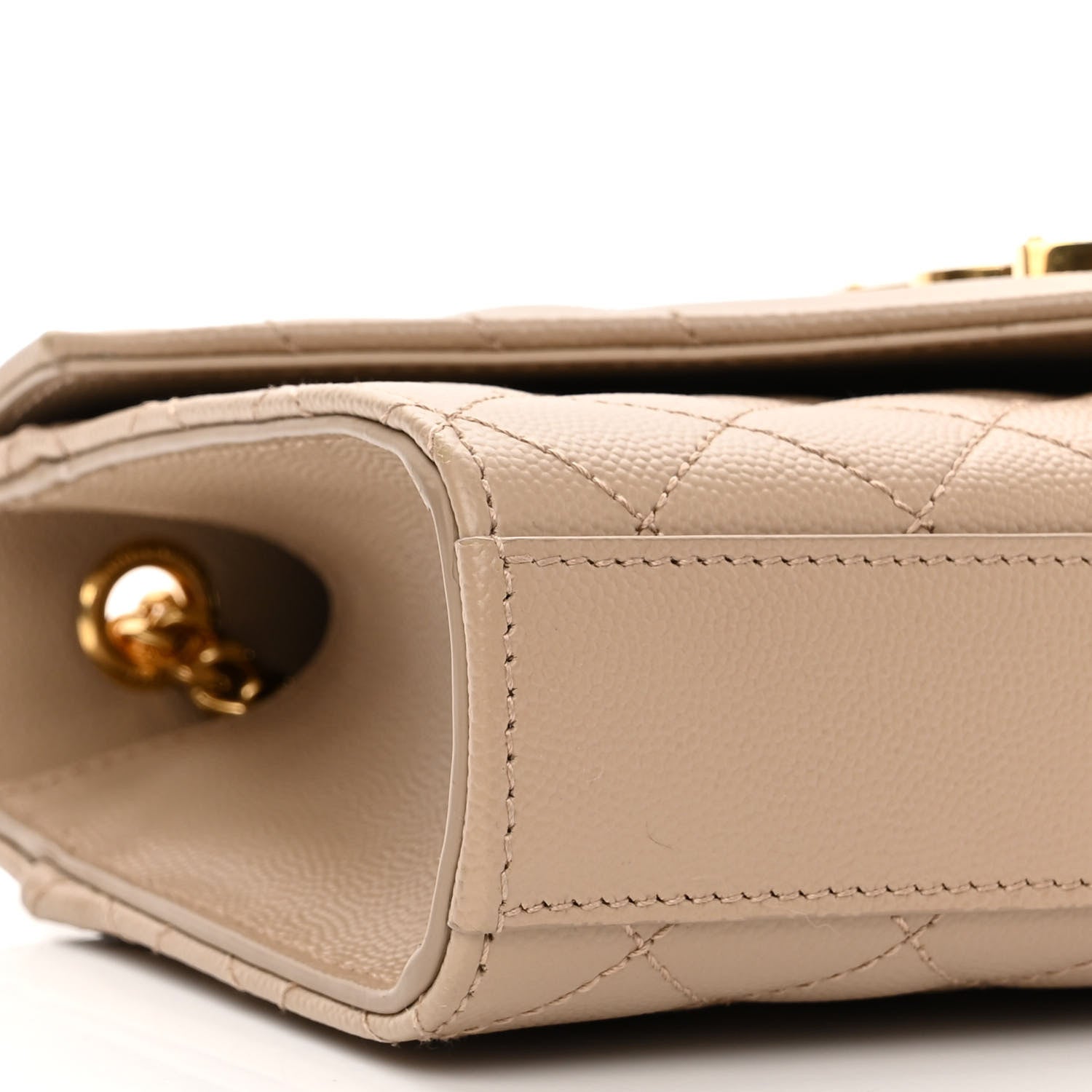 Saint Laurent Grain De Poudre Textured Mixed Matelasse Triquilt Small Monogram Satchel Dark Beige 9 of 11
