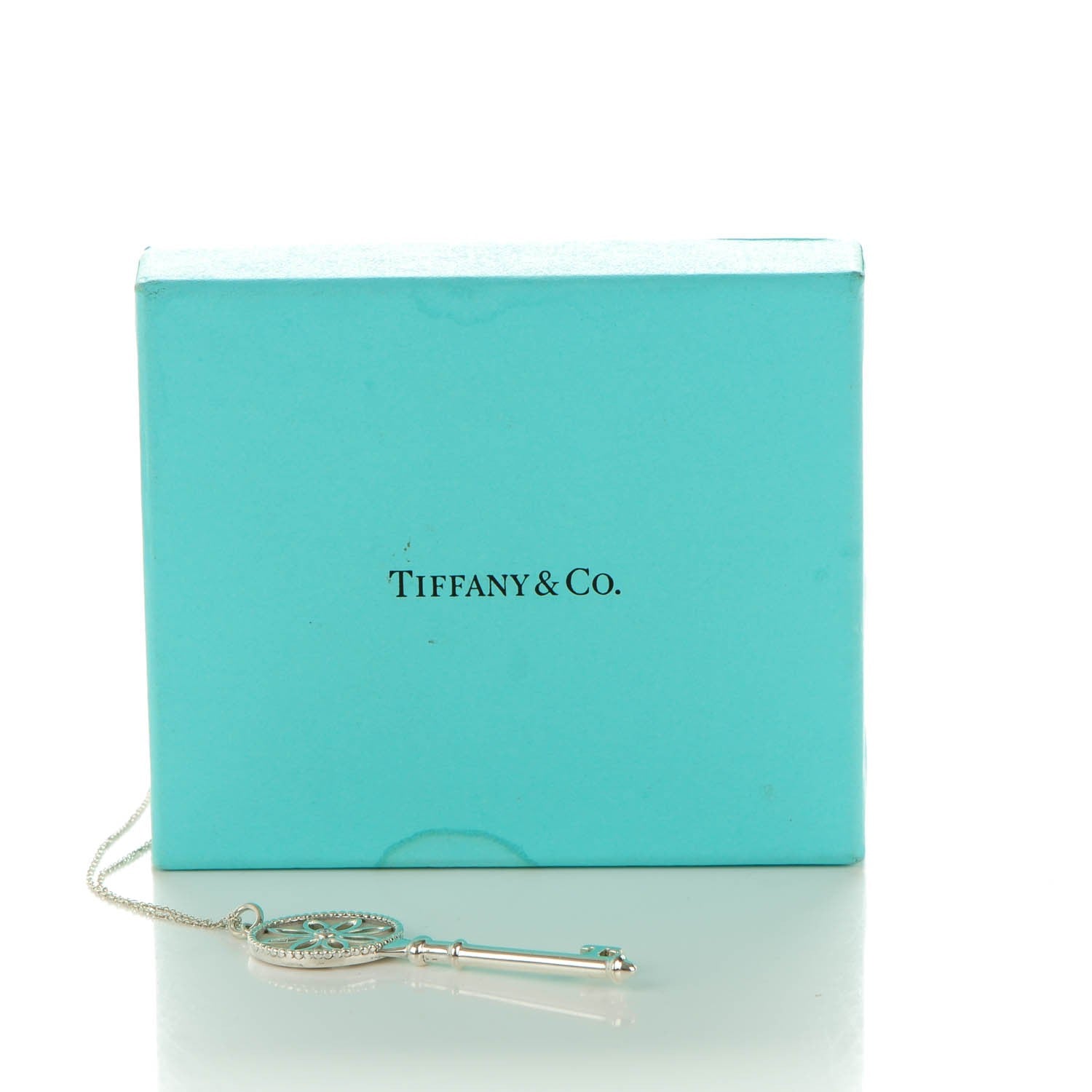 Tiffany Sterling Silver Diamond Large Daisy Key Pendant Necklace 7 of 7