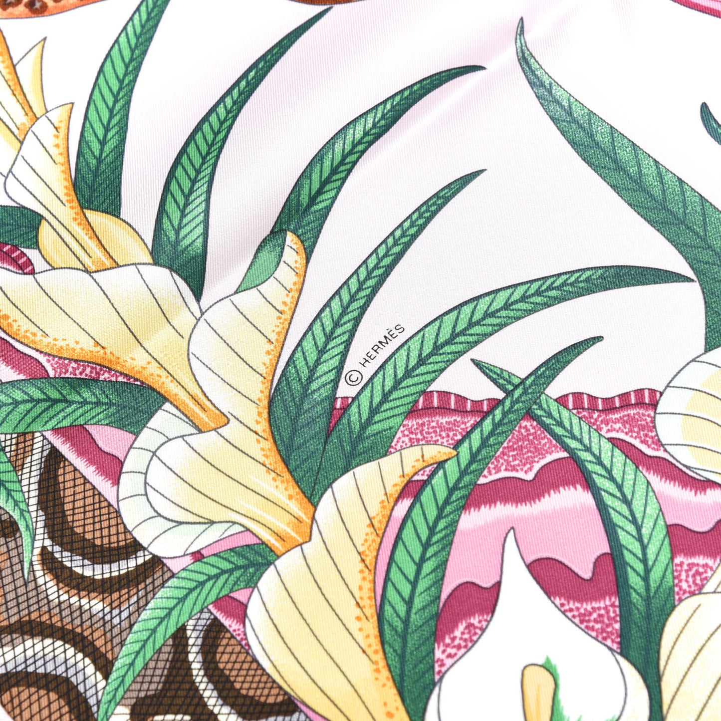 Silk La Marche Du Zambeze Scarf 90 Rose Pale Vert Jaune