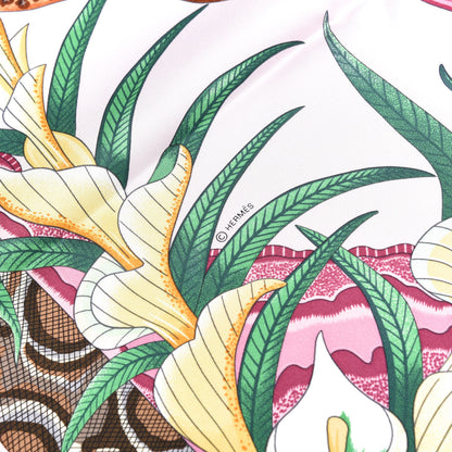 Hermes Silk La Marche Du Zambeze Scarf 90 Rose Pale Vert Jaune 3 of 6