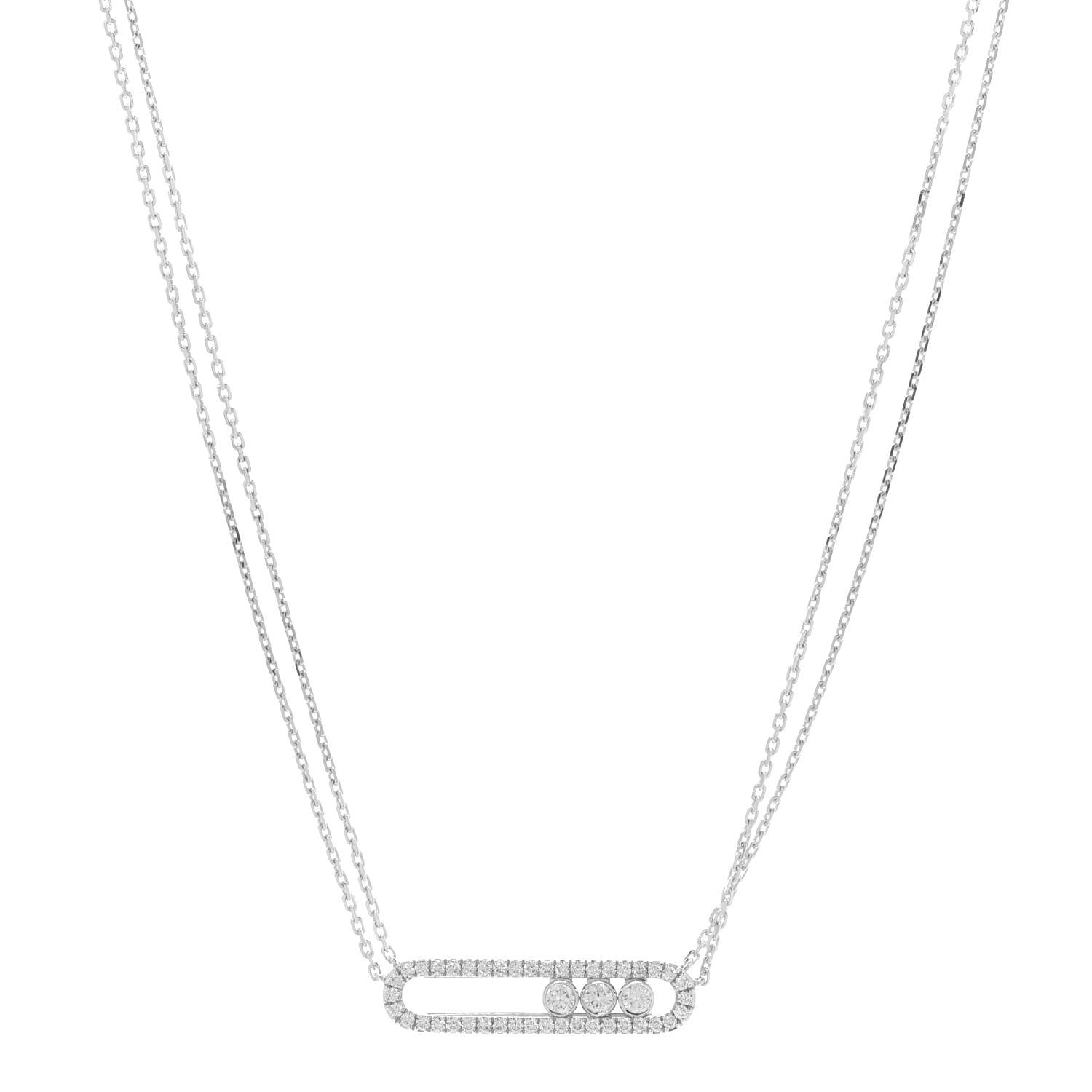 Messika 18K White Gold Diamond Move Double Chain Pave Necklace 1 of 7