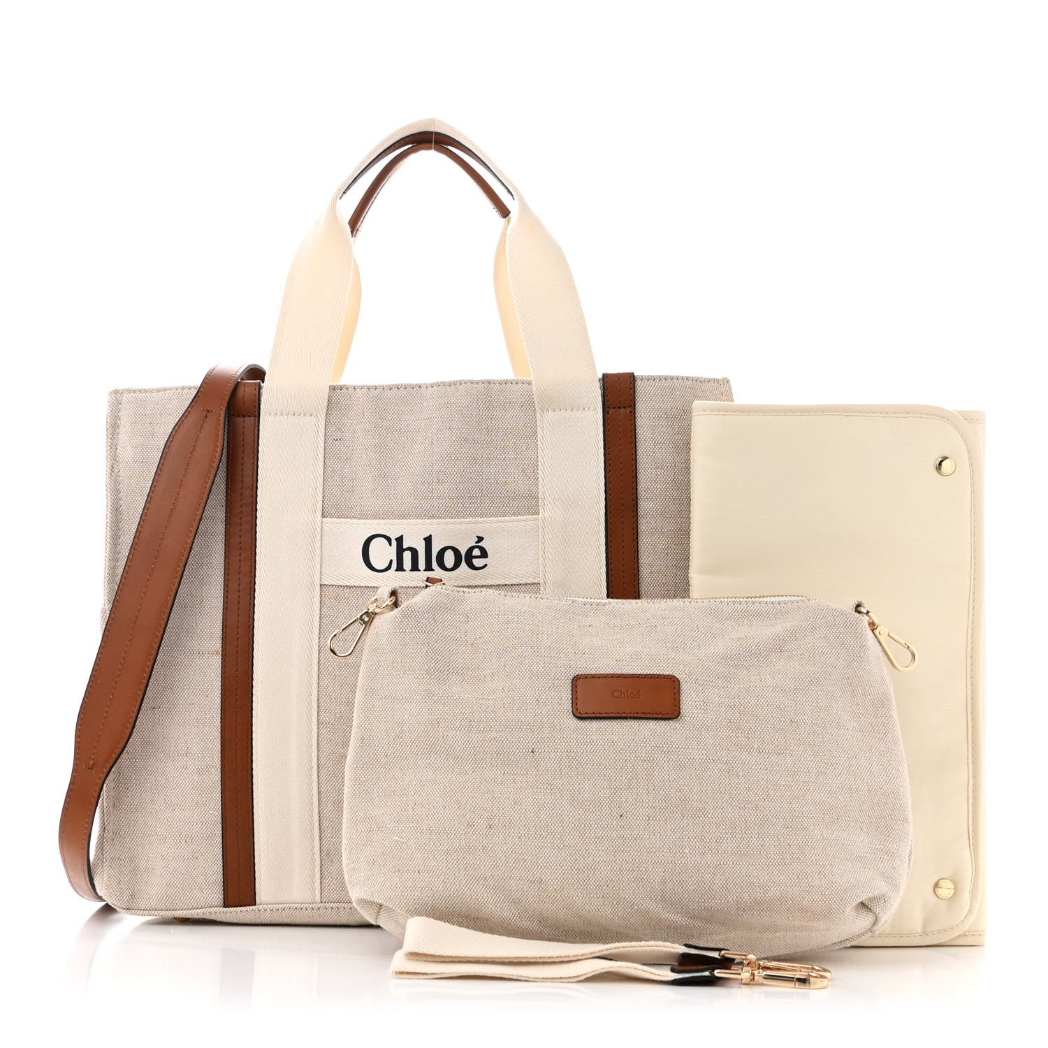 Chloe Canvas Diaper Bag Beige 1 of 16