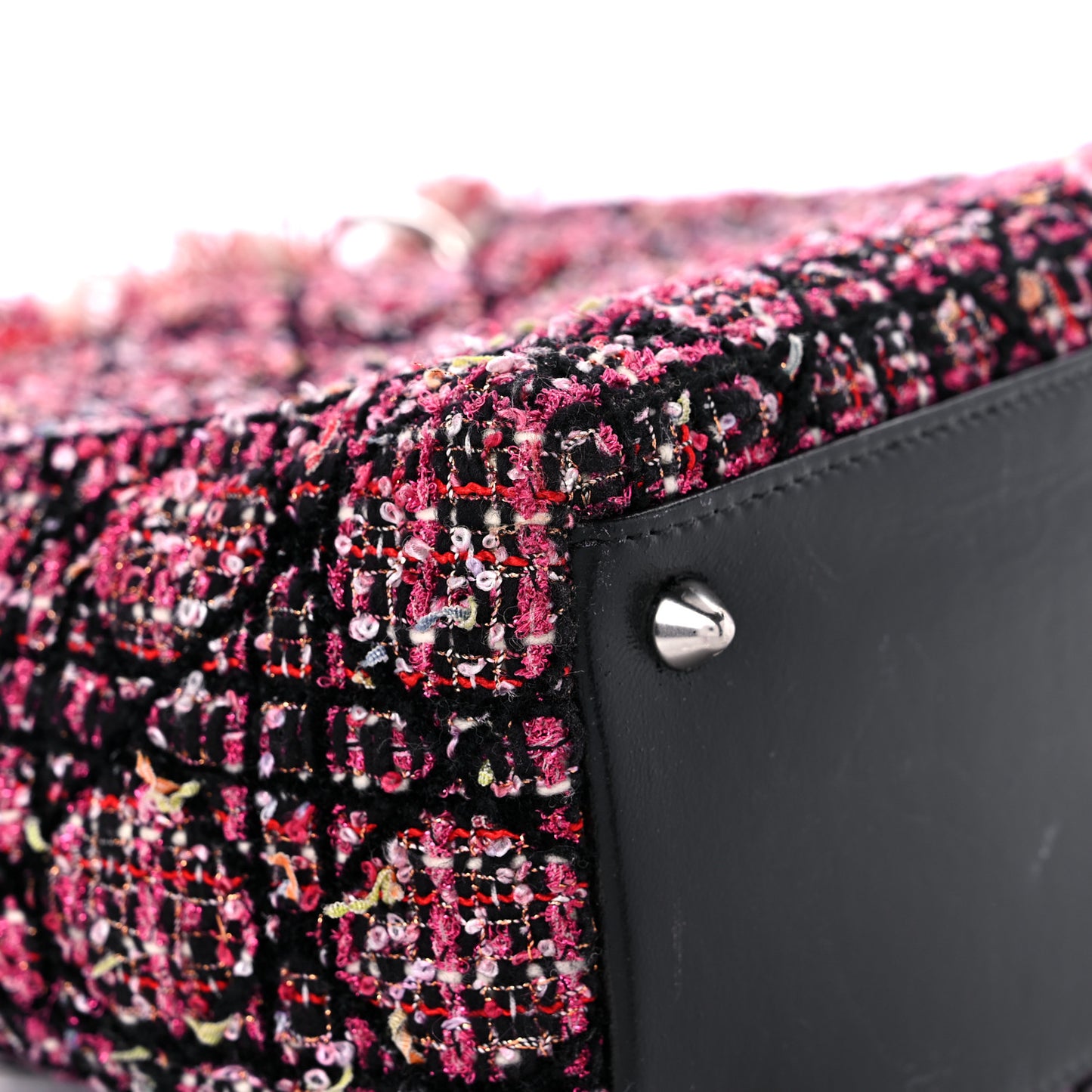 Tweed Fringe Cannage Embroidered Medium Lady Dior Pink Black Multicolor