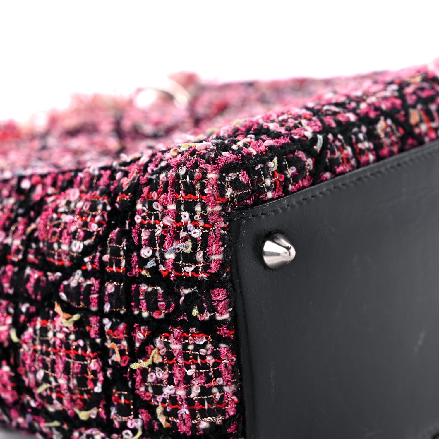 Christian Dior Tweed Fringe Cannage Embroidered Medium Lady Dior Pink Black Multicolor 10 of 12