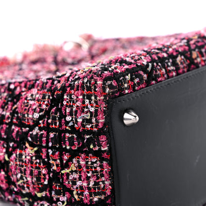 Christian Dior Tweed Fringe Cannage Embroidered Medium Lady Dior Pink Black Multicolor 10 of 12