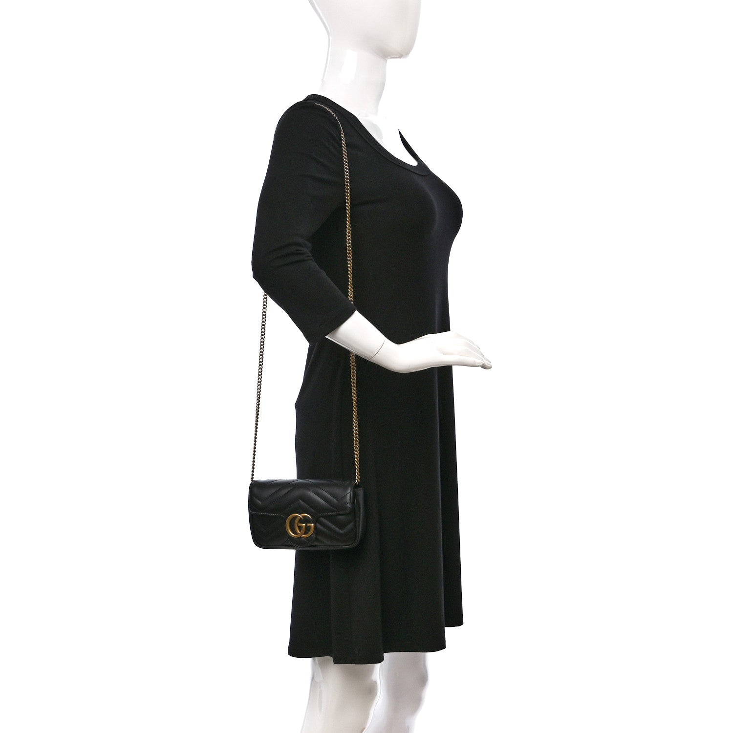 Gucci Calfskin Matelasse Super Mini GG Marmont Shoulder Bag Black 2 of 10