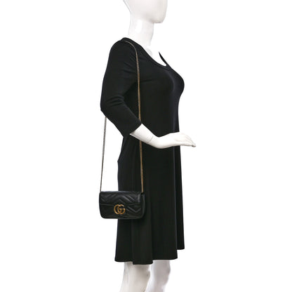 Gucci Calfskin Matelasse Super Mini GG Marmont Shoulder Bag Black 2 of 10