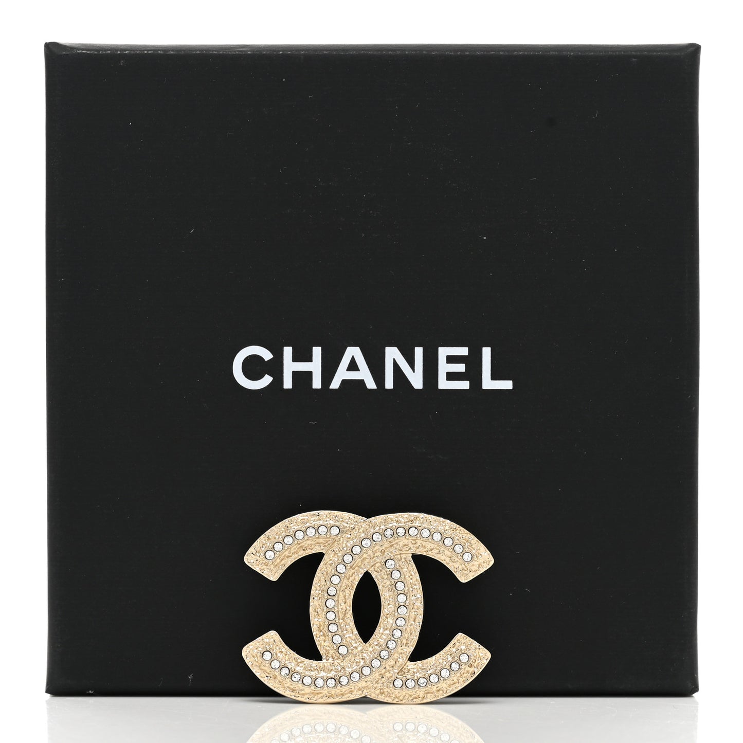 Metal Crystal Baguette CC Brooch Gold