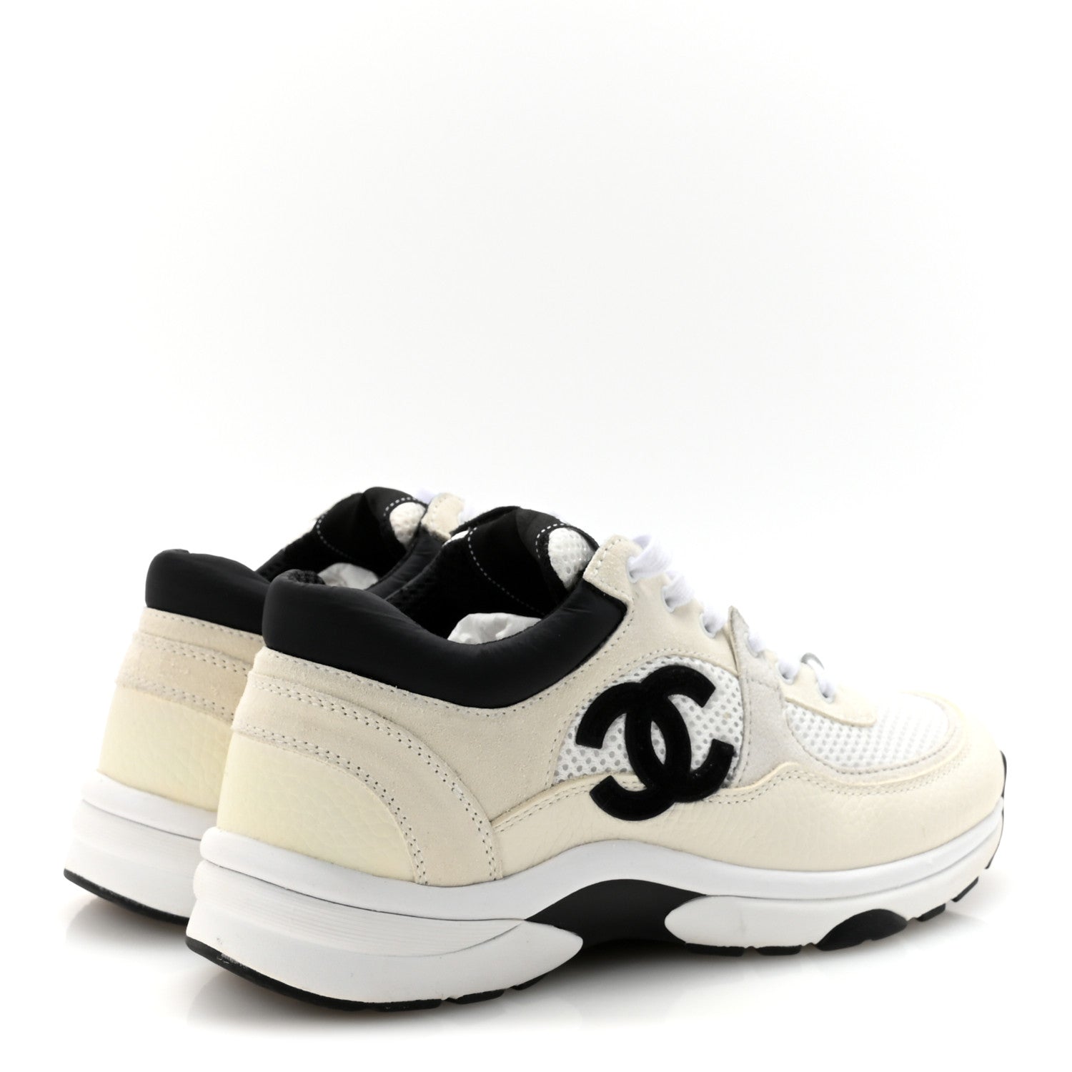 Chanel Mesh Suede Calfskin Grained Calfskin Womens CC Sneakers 37.5 White Black 5 of 10