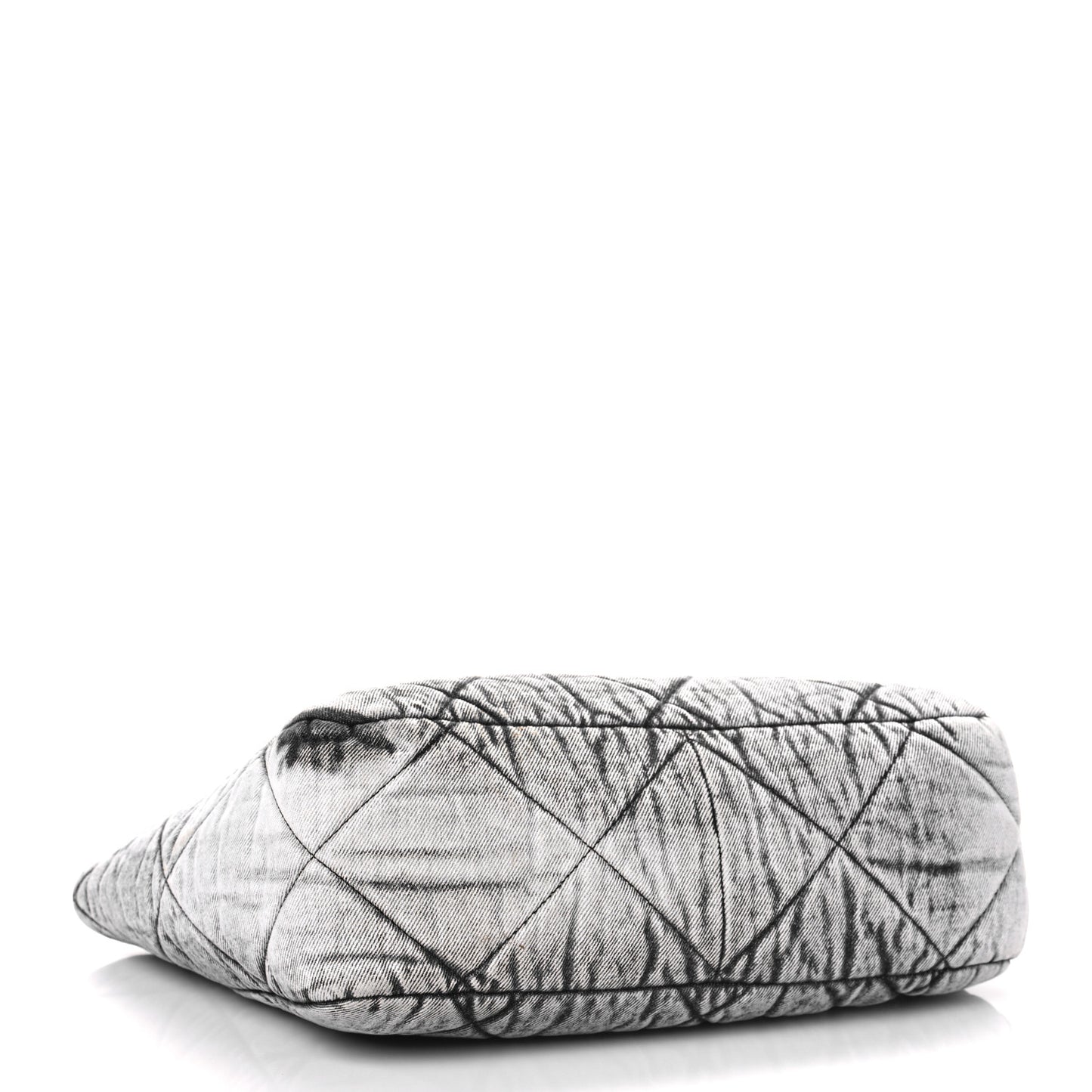 Washed Denim Quilted Chanel 19 East West Shopping Bag Black White