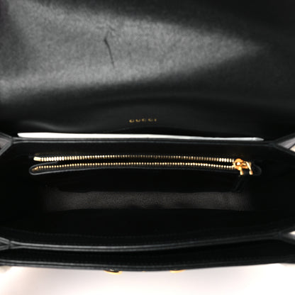 Gucci Sakai Be Green Calfskin Shearling Horsebit 1955 Shoulder Bag Black 5 of 10